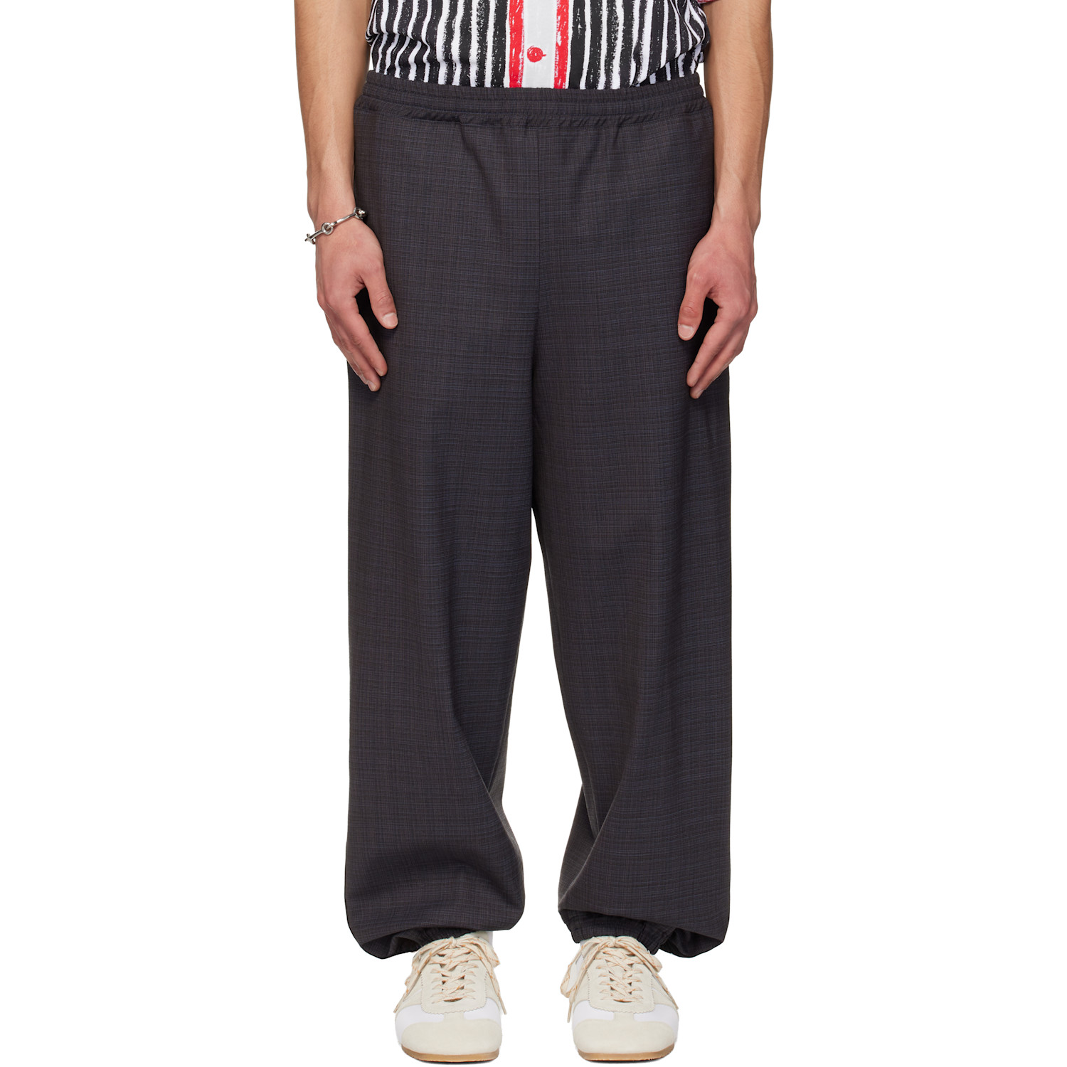 Moschino Gray & Navy Logo Tape Trousers