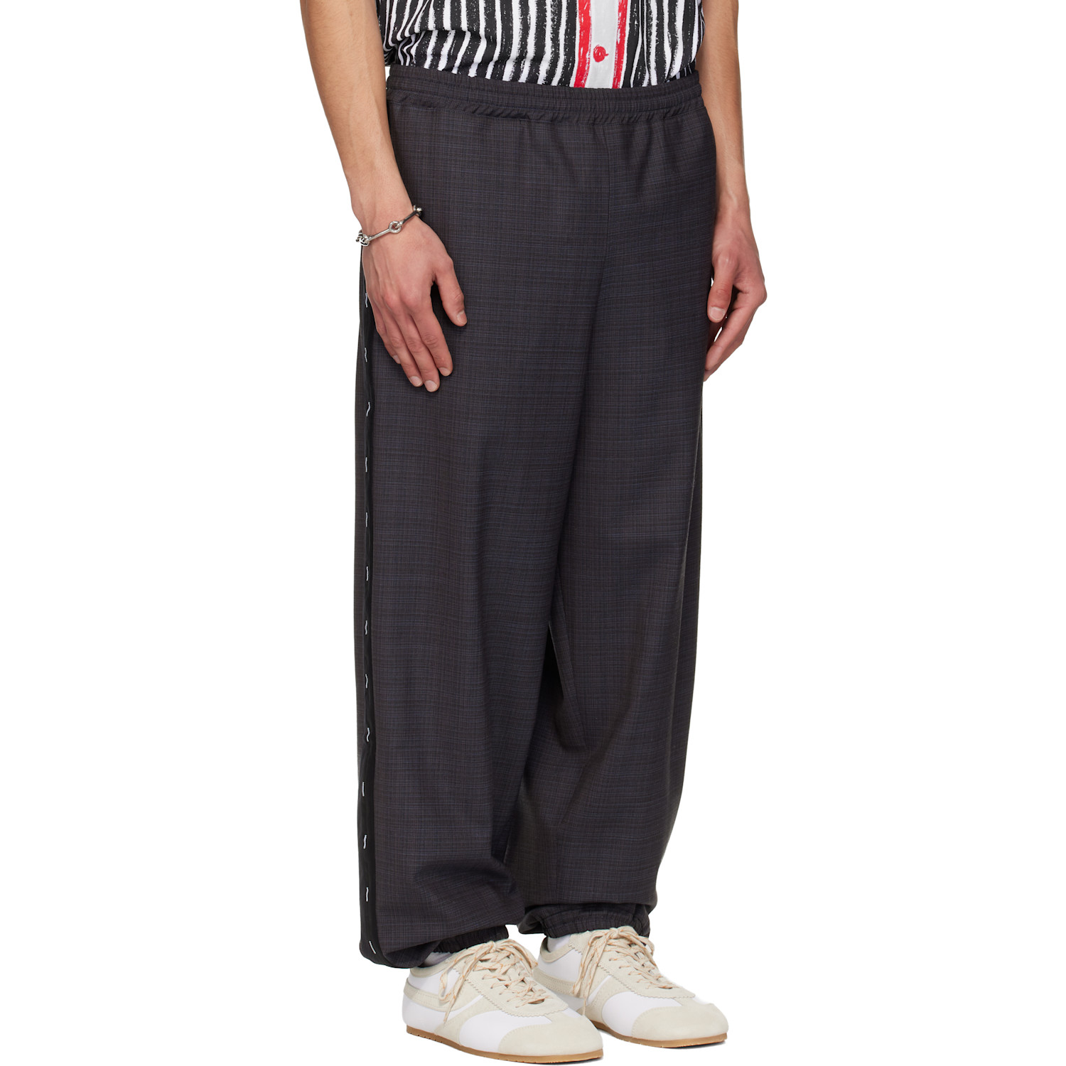  Moschino Gray & Navy Logo Tape Trousers 