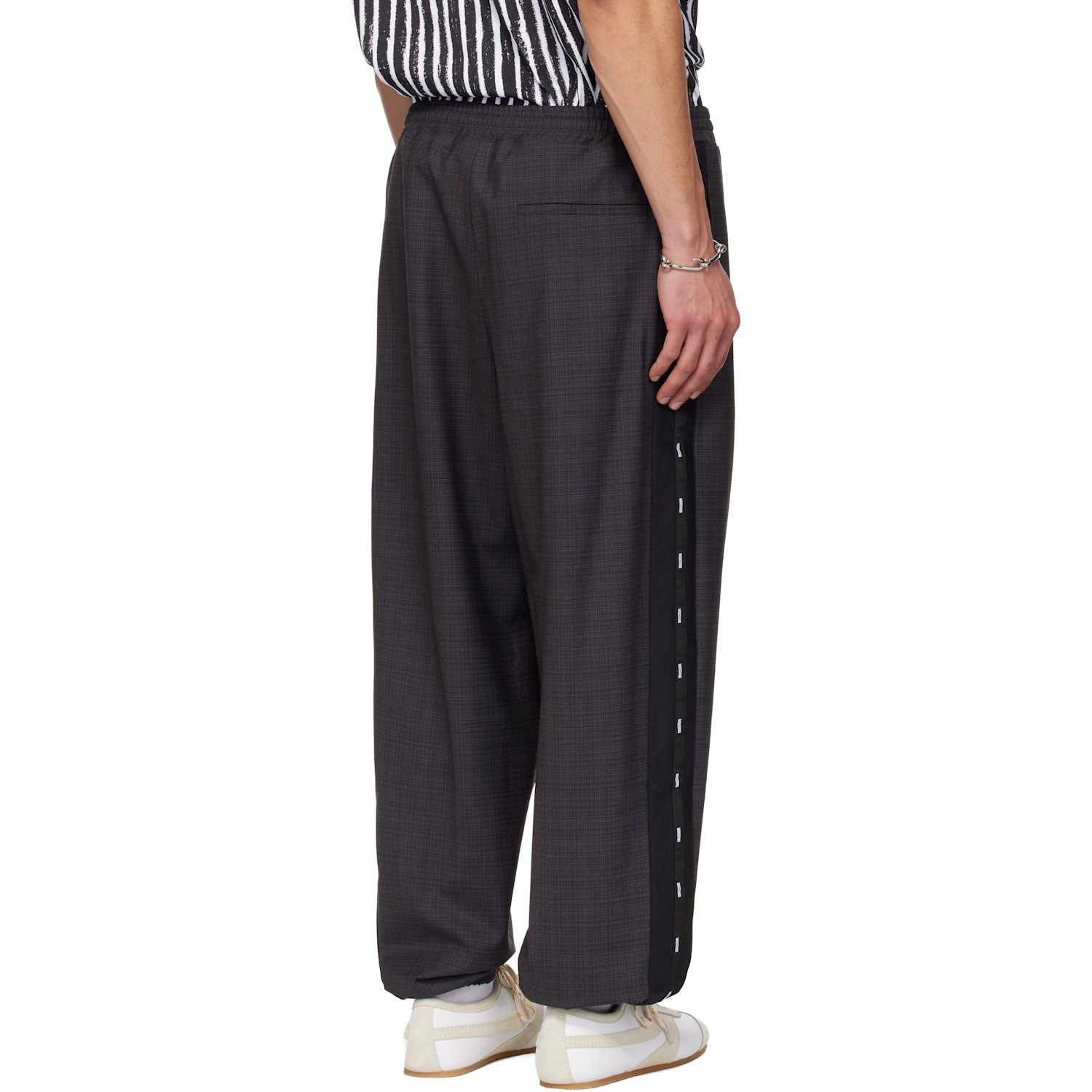 Moschino Gray & Navy Logo Tape Trousers 