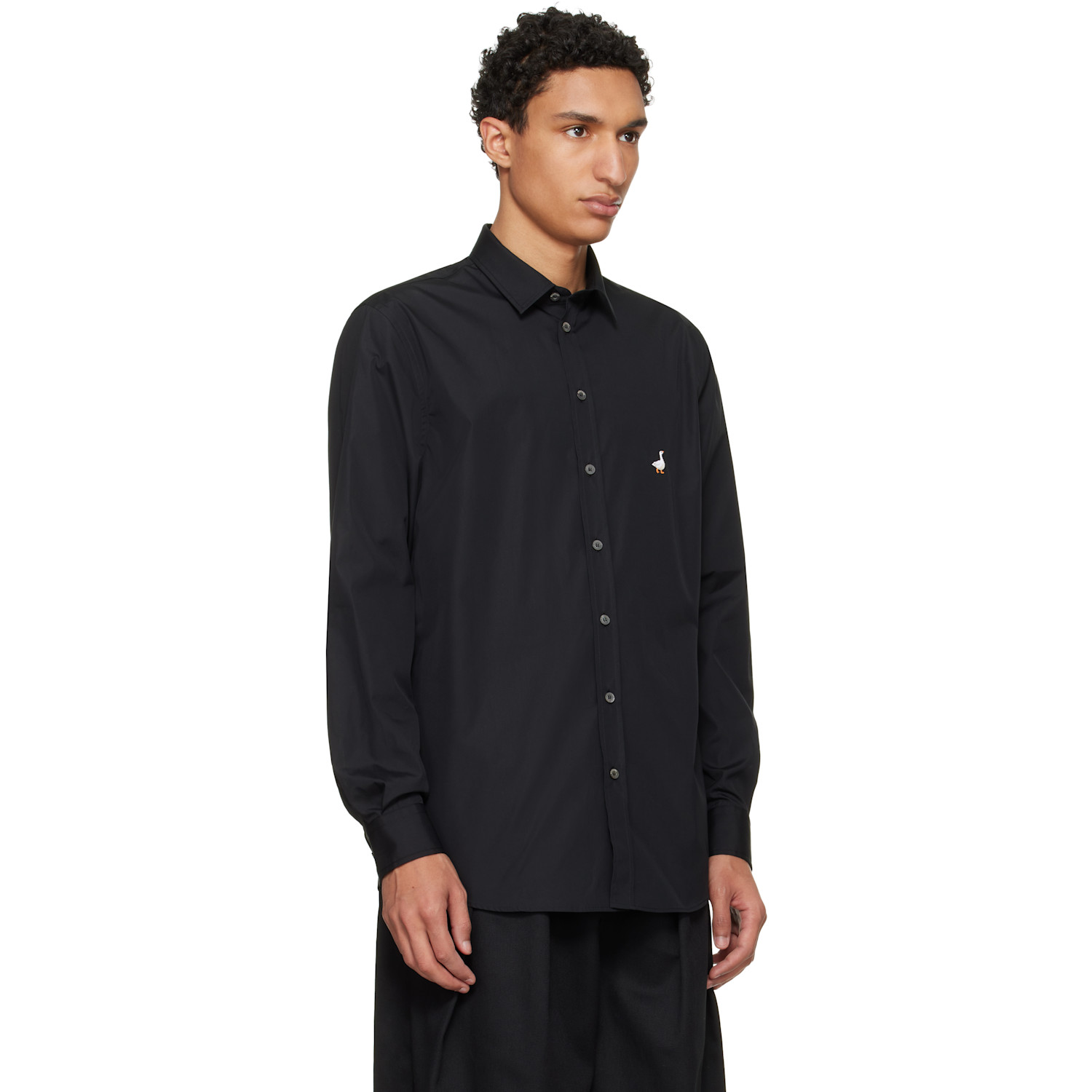  Moschino Black Embroidered Archive Goose Shirt 