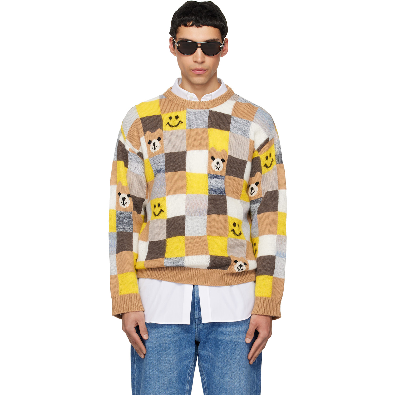 Moschino Yellow & Beige Wool & Cashmere Blend Sweater