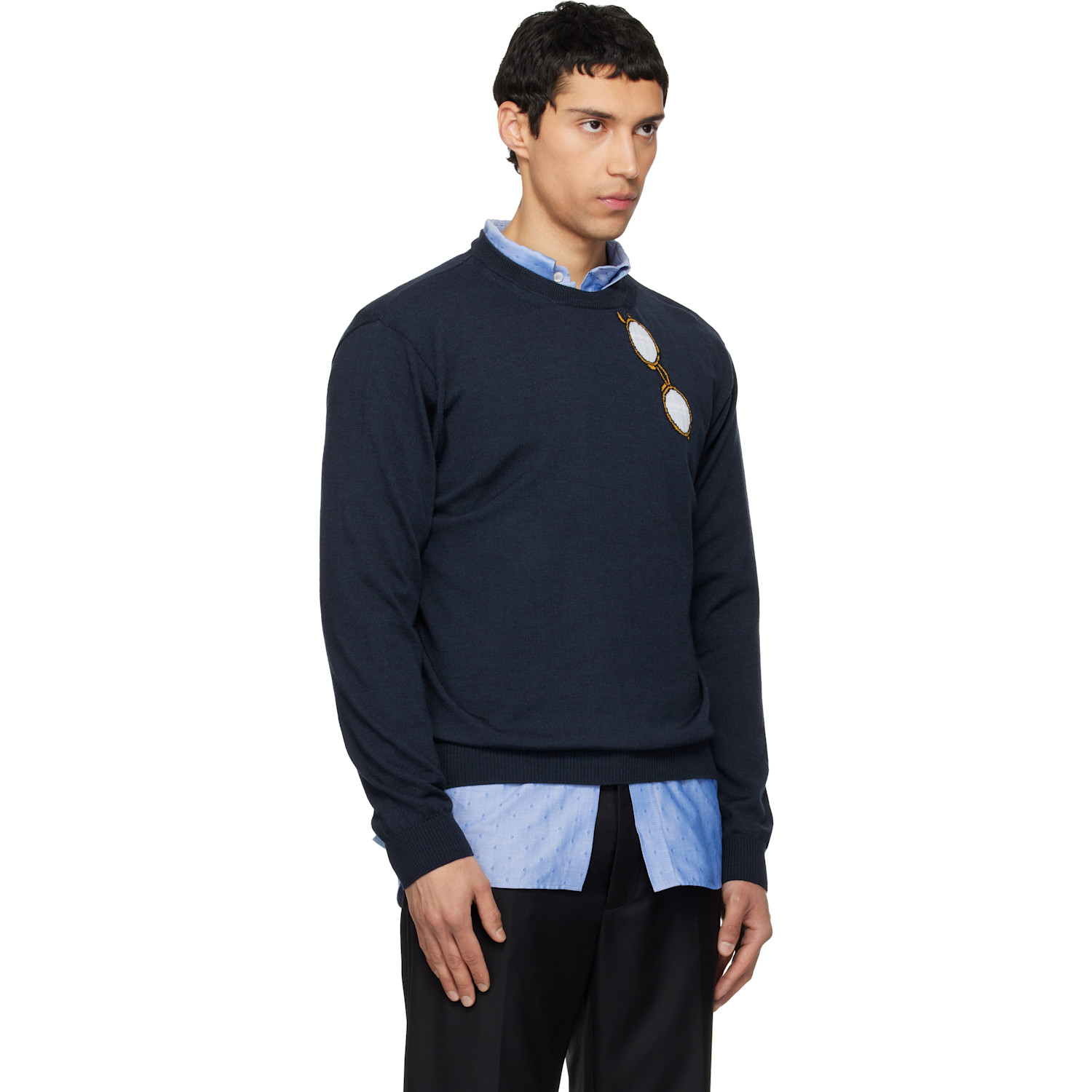  Moschino Navy Superfine Merino Wool Intarsia Sweater 