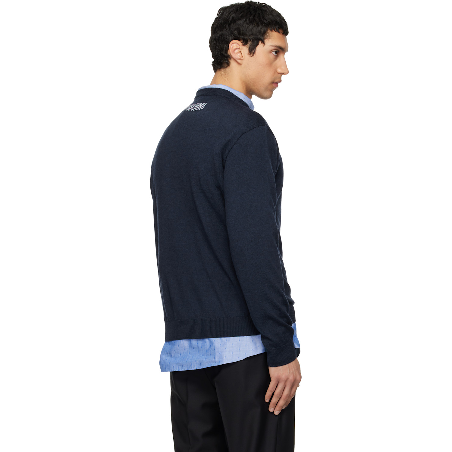  Moschino Navy Superfine Merino Wool Intarsia Sweater 