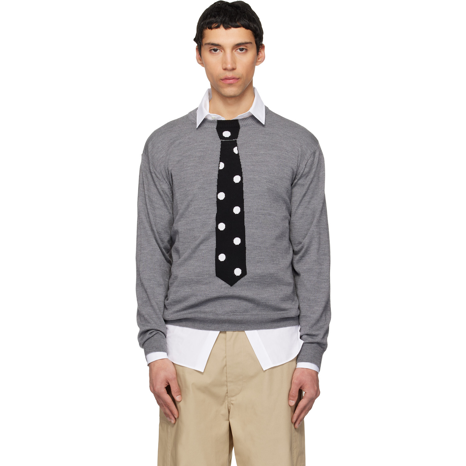 Moschino Gray Extra-Fine Merino Wool Intarsia Sweater