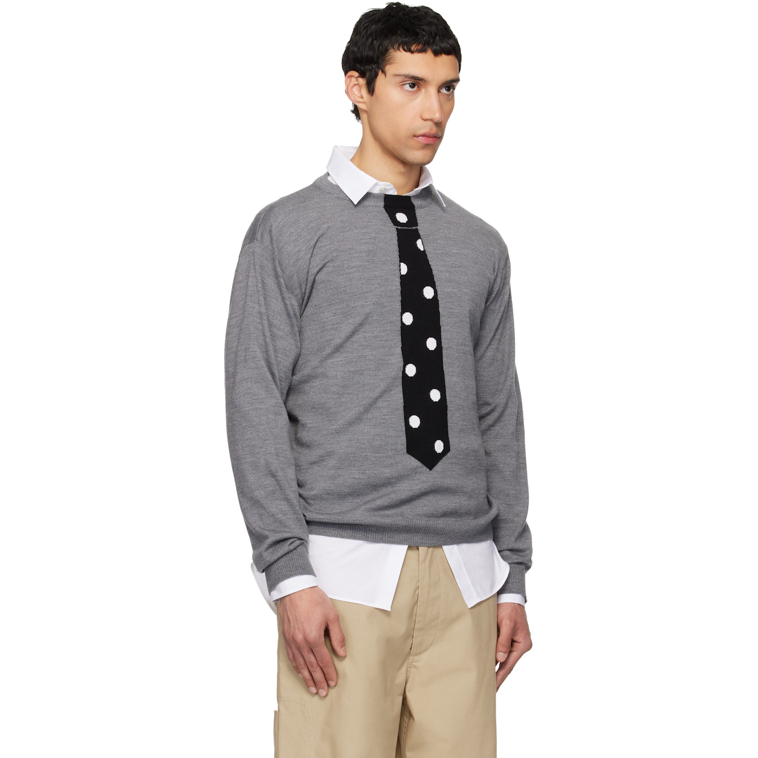  Moschino Gray Extra-fine Merino Wool Intarsia Sweater 