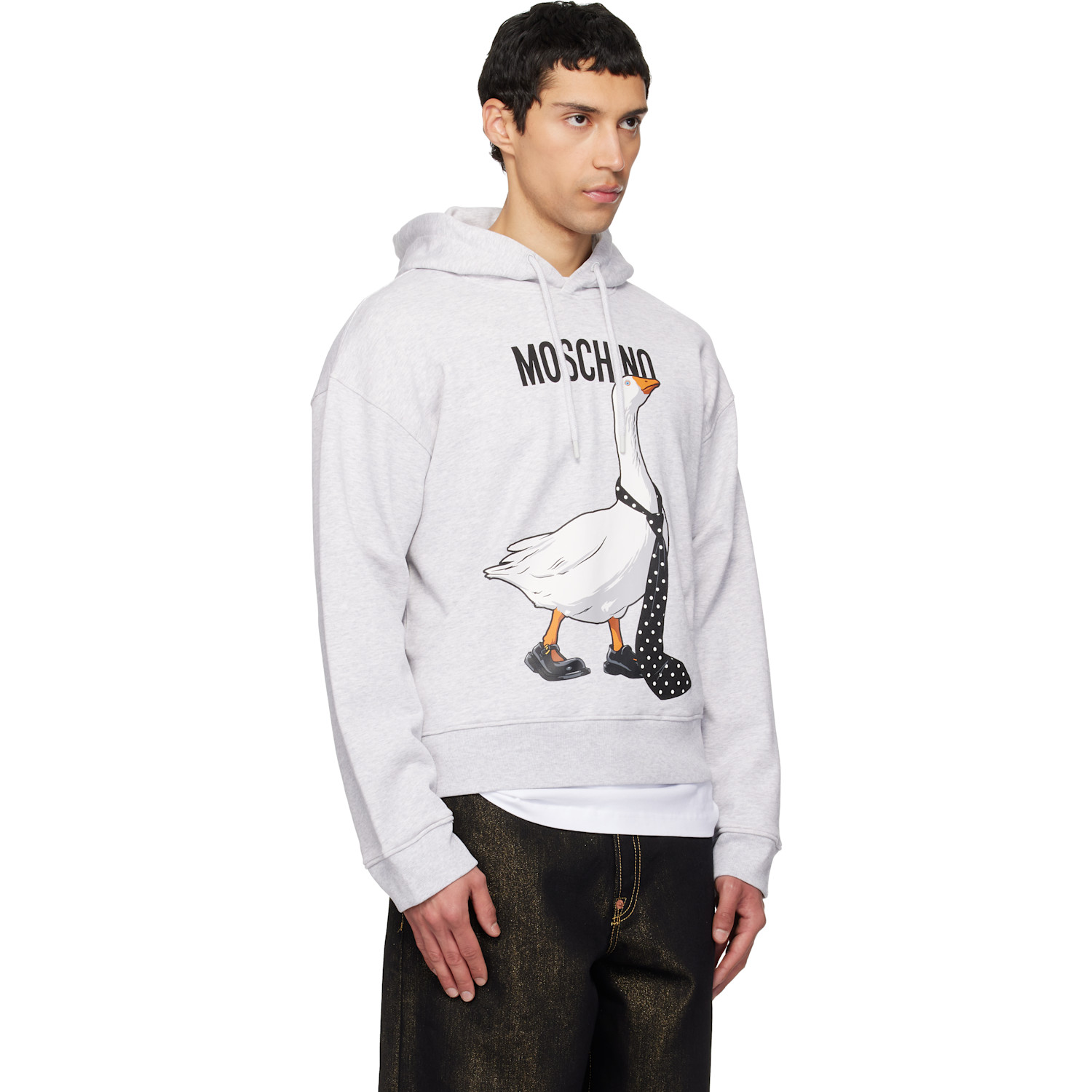  Moschino Gray Archive Goose Hoodie 