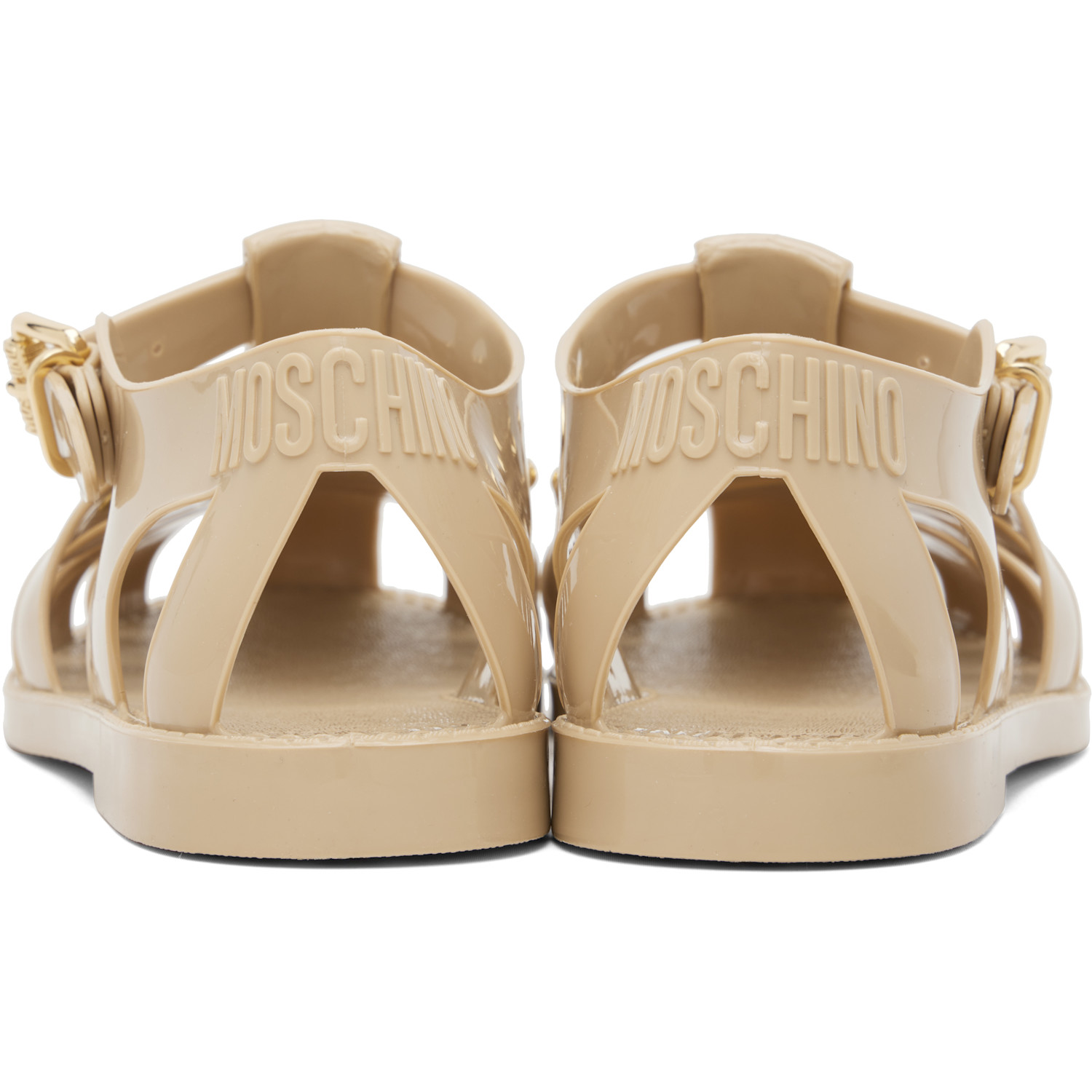  Moschino Beige Jelly Logo Lettering Sandals 