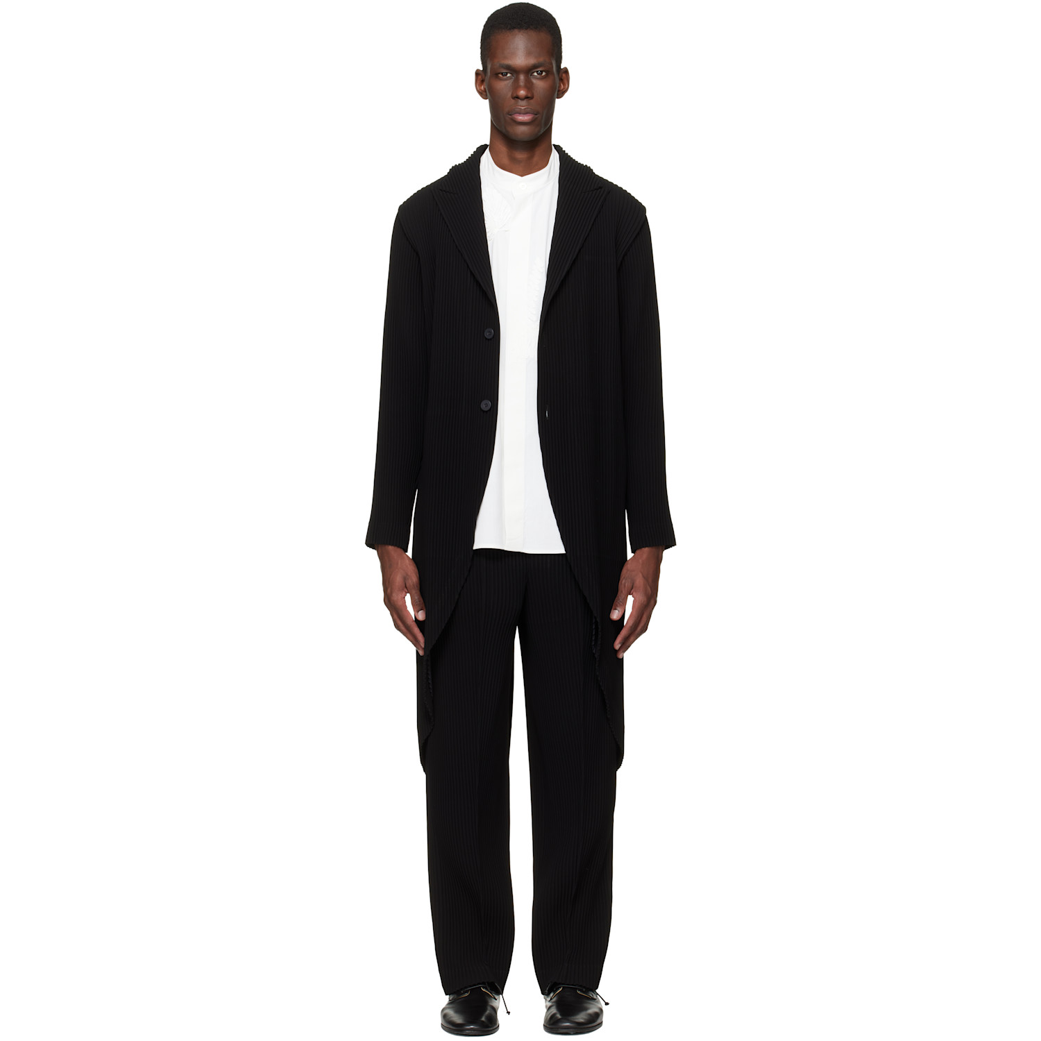 HOMME PLISSÉ ISSEY MIYAKE Black Tuxedo Pleats Coat