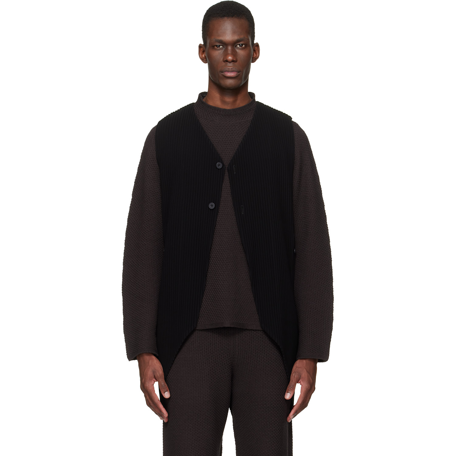 HOMME PLISSÉ ISSEY MIYAKE Black Tuxedo Pleats Vest