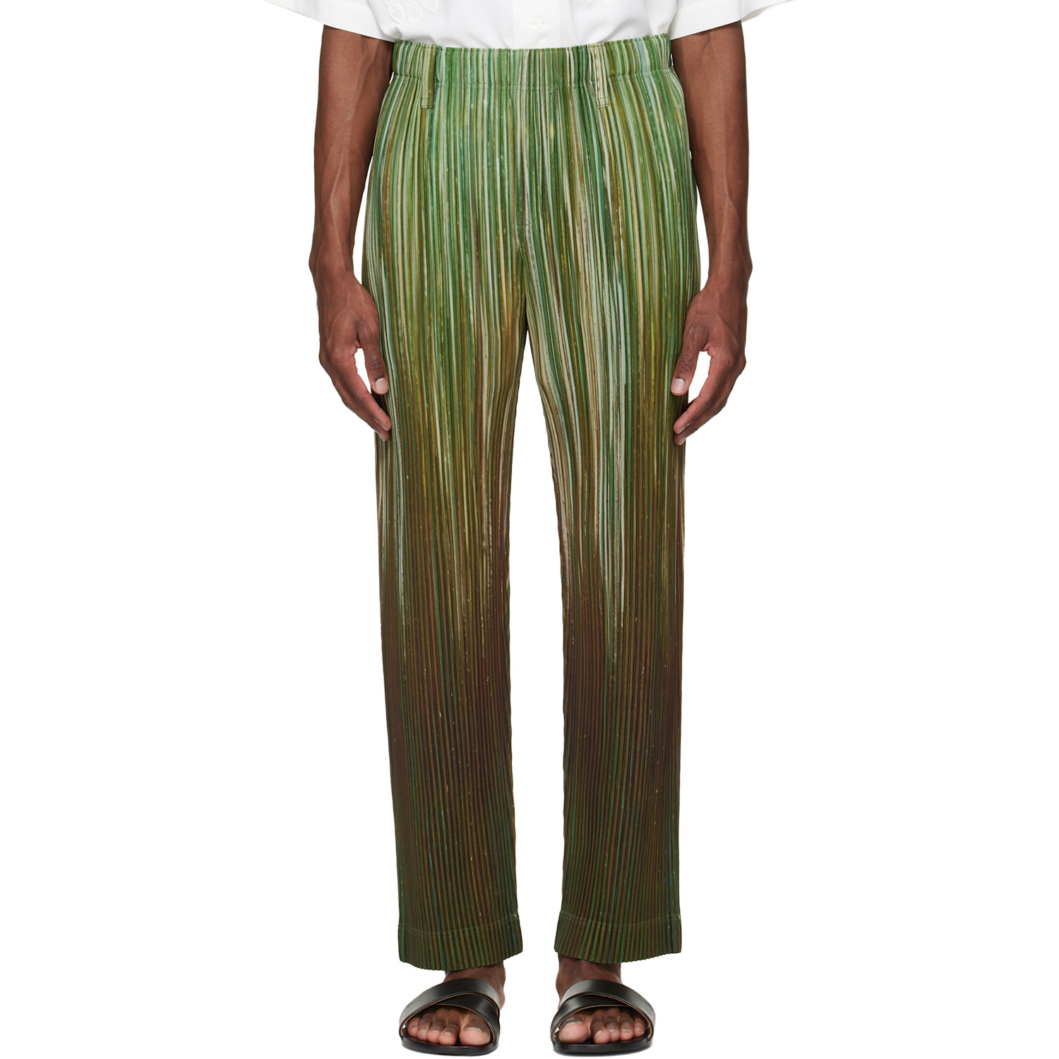 HOMME PLISSÉ ISSEY MIYAKE Green Paint Brush Close-Up Trousers