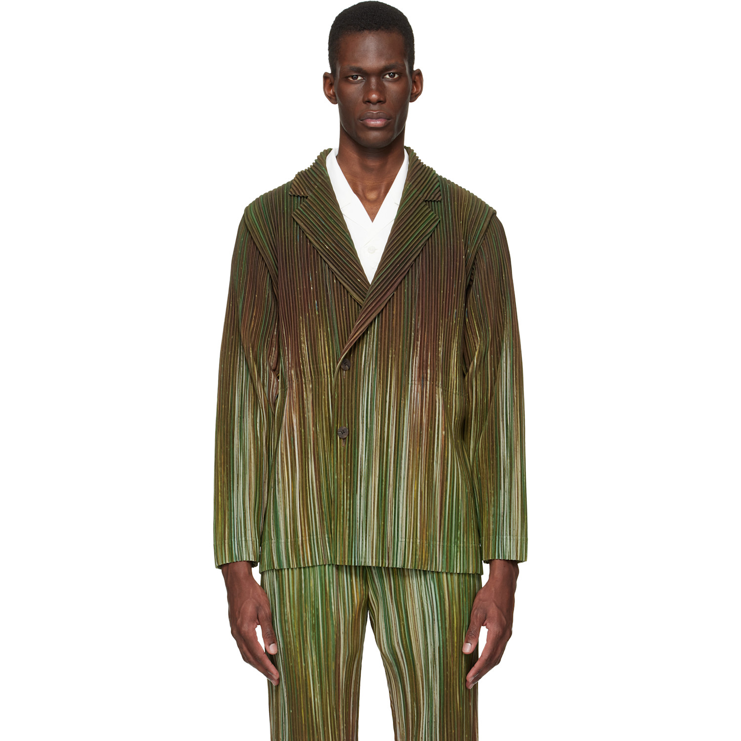 HOMME PLISSÉ ISSEY MIYAKE Green Paint Brush Close-Up Blazer