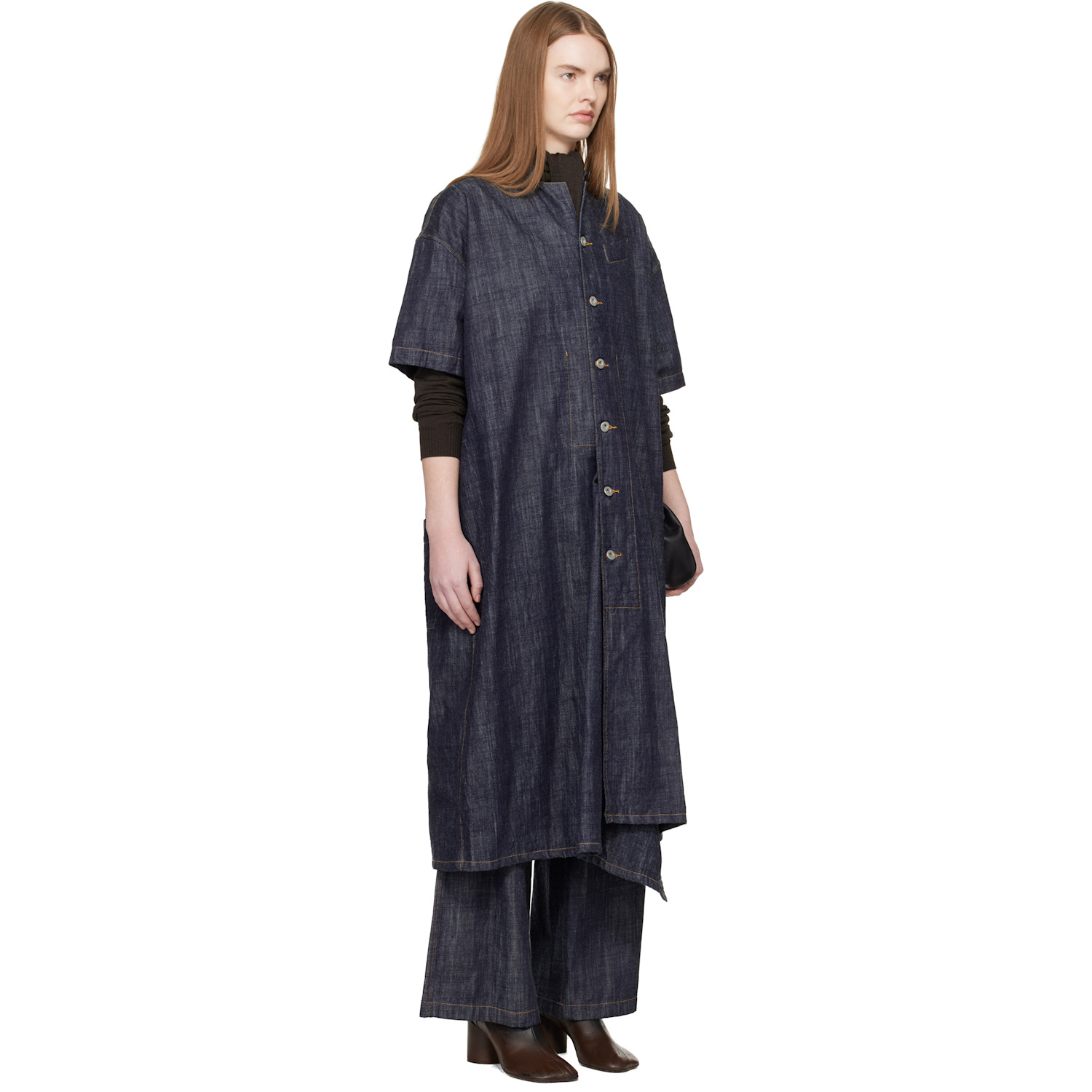  Y's Blue Half Sleeve Box Denim Maxi Dress 