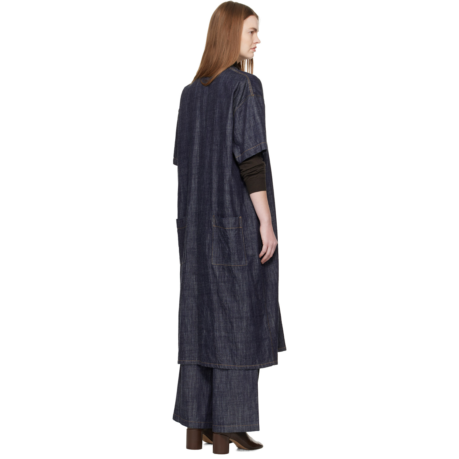  Y's Blue Half Sleeve Box Denim Maxi Dress 