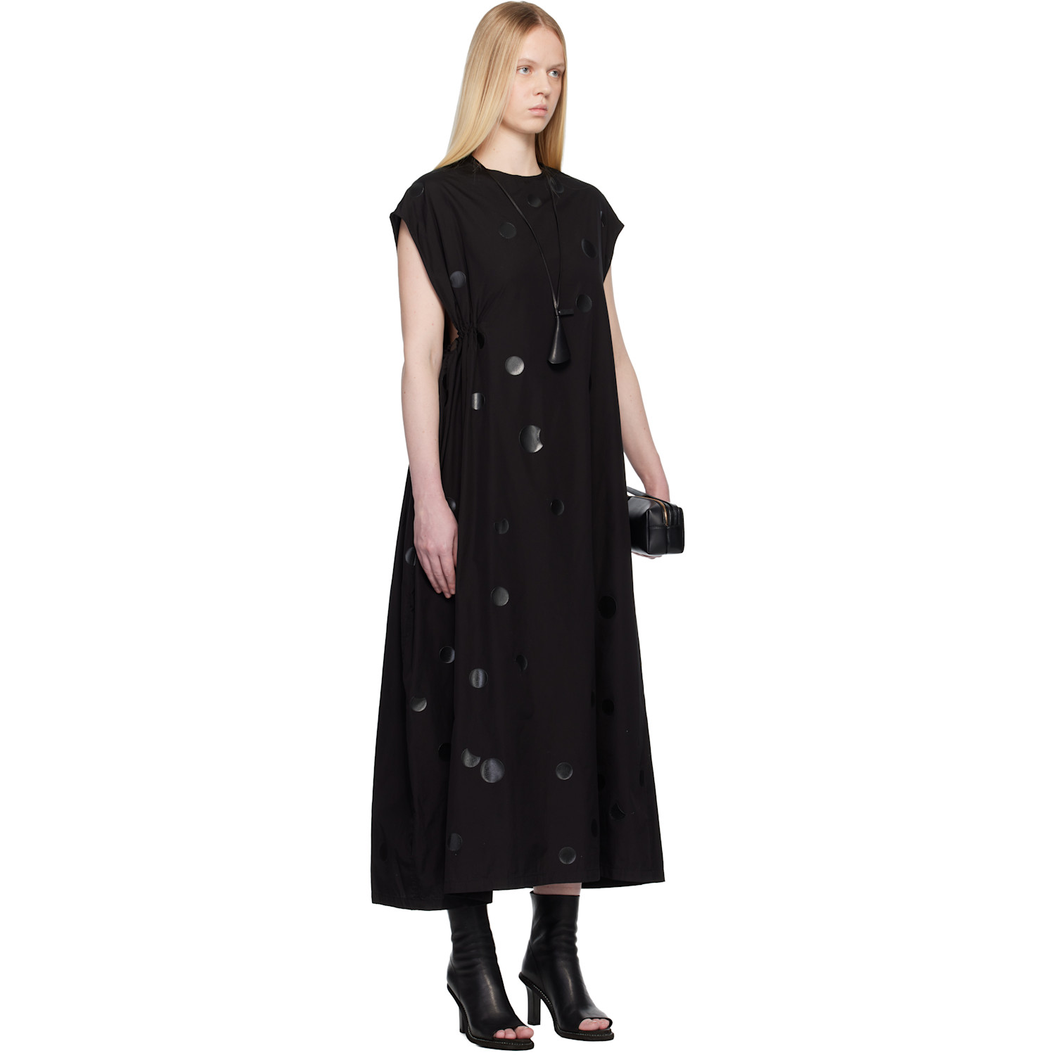  Y's Black Right Side Gathered Maxi Dress 