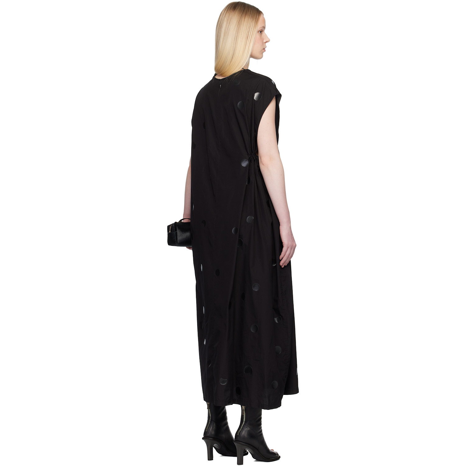  Y's Black Right Side Gathered Maxi Dress 