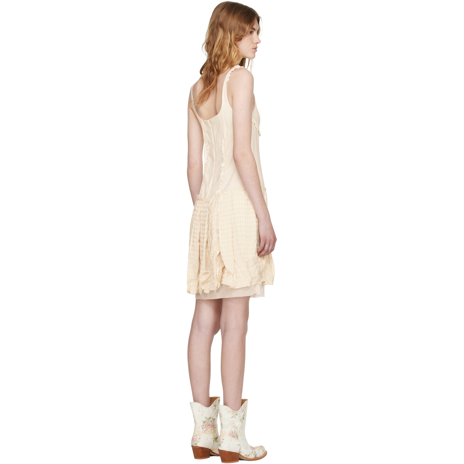  Open Yy Off-white Flapper Pleats Midi Dress 