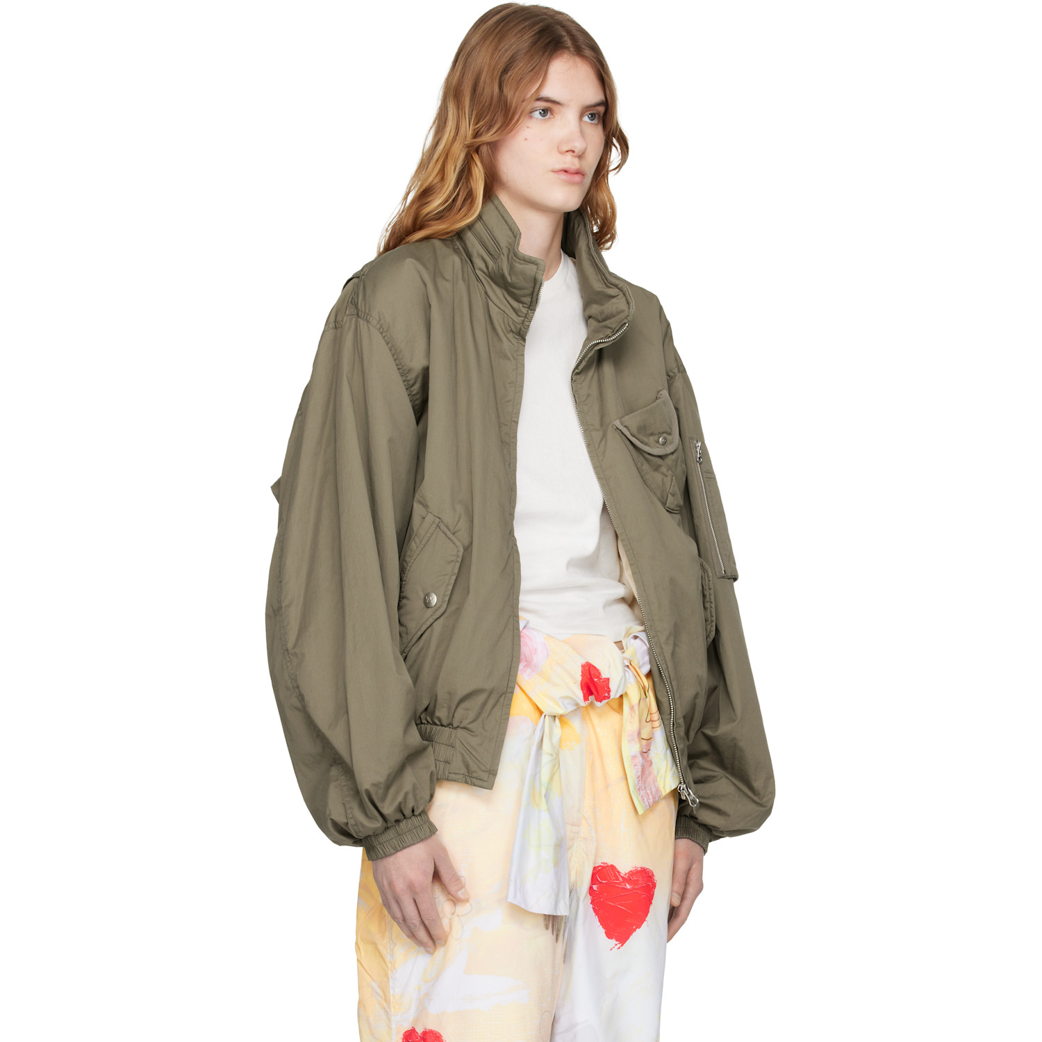  Open Yy Khaki Cotton Cargo Bomber Jacket 