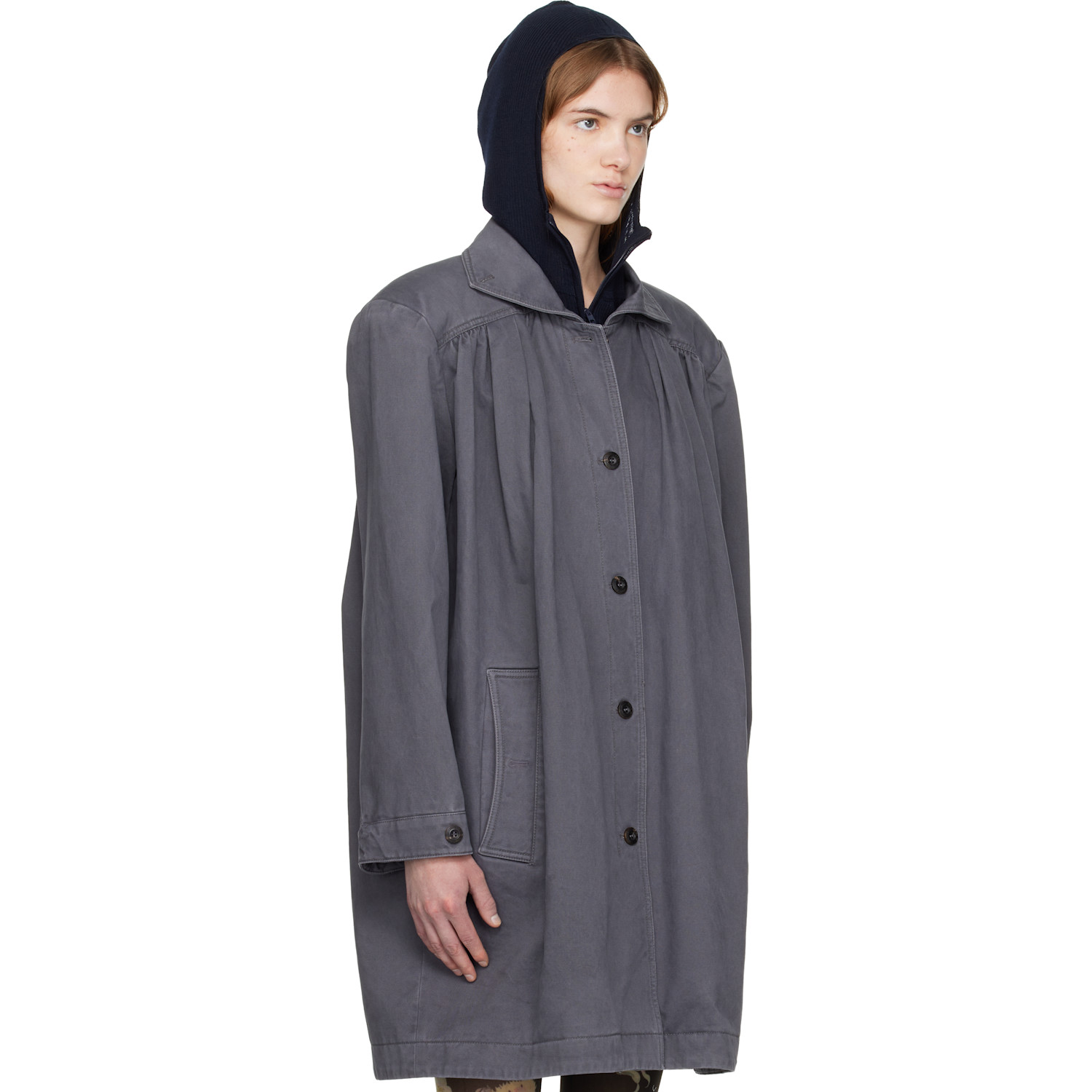  Open Yy Gray Over Shirred Top Coat 
