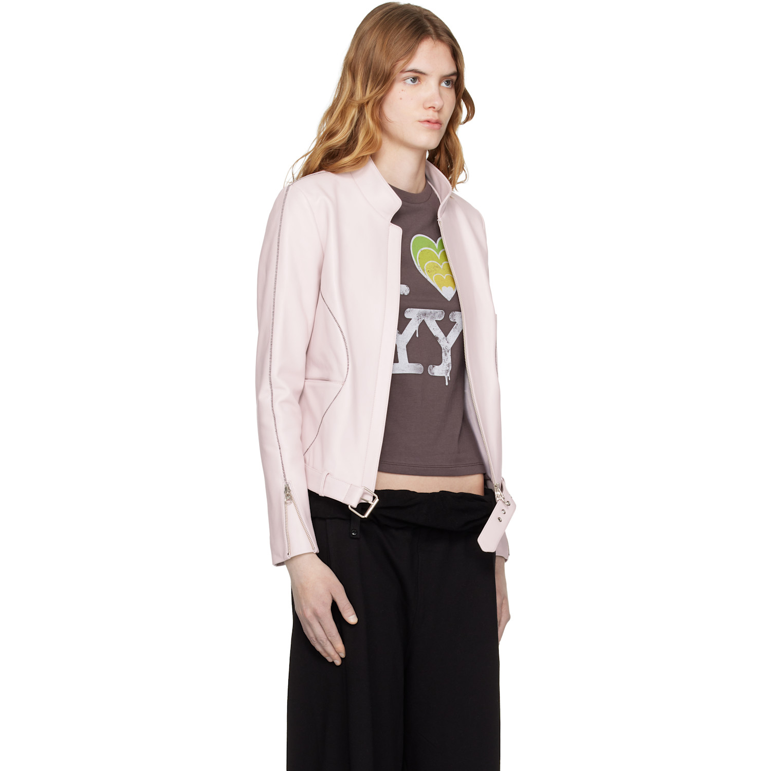  Open Yy Pink Leather Radius Motor Jacket 