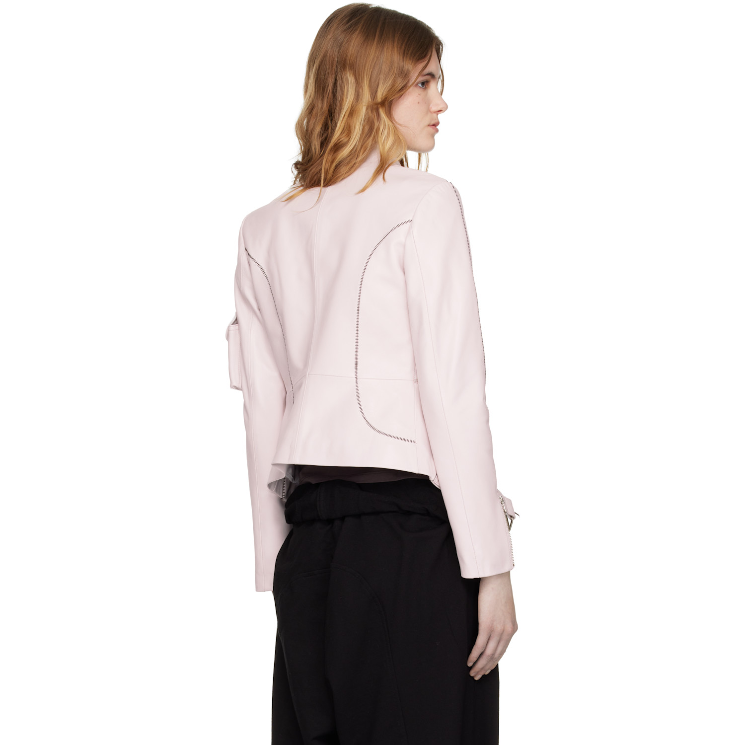  Open Yy Pink Leather Radius Motor Jacket 