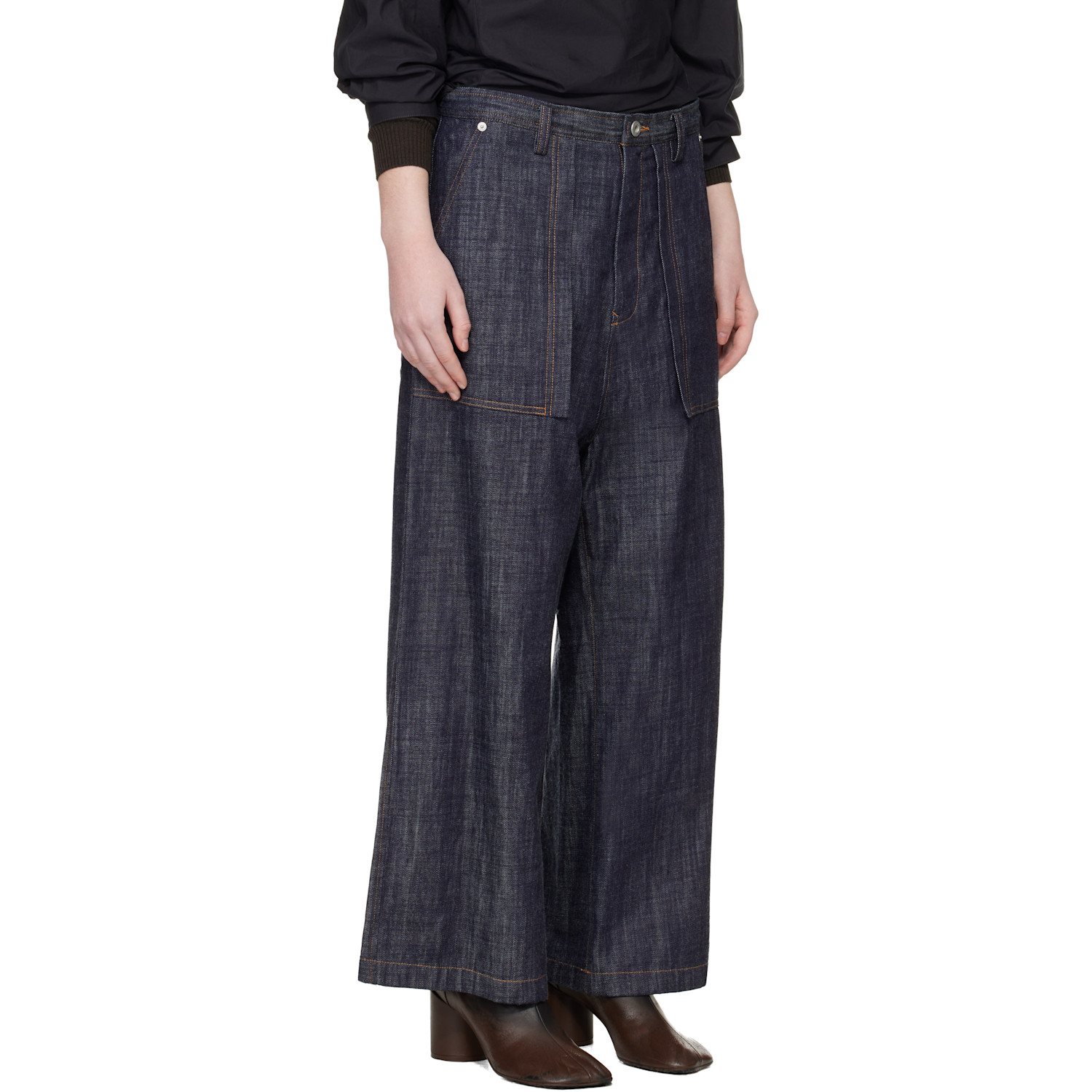  Y's Blue 80oz Denim Long Straight Jeans 
