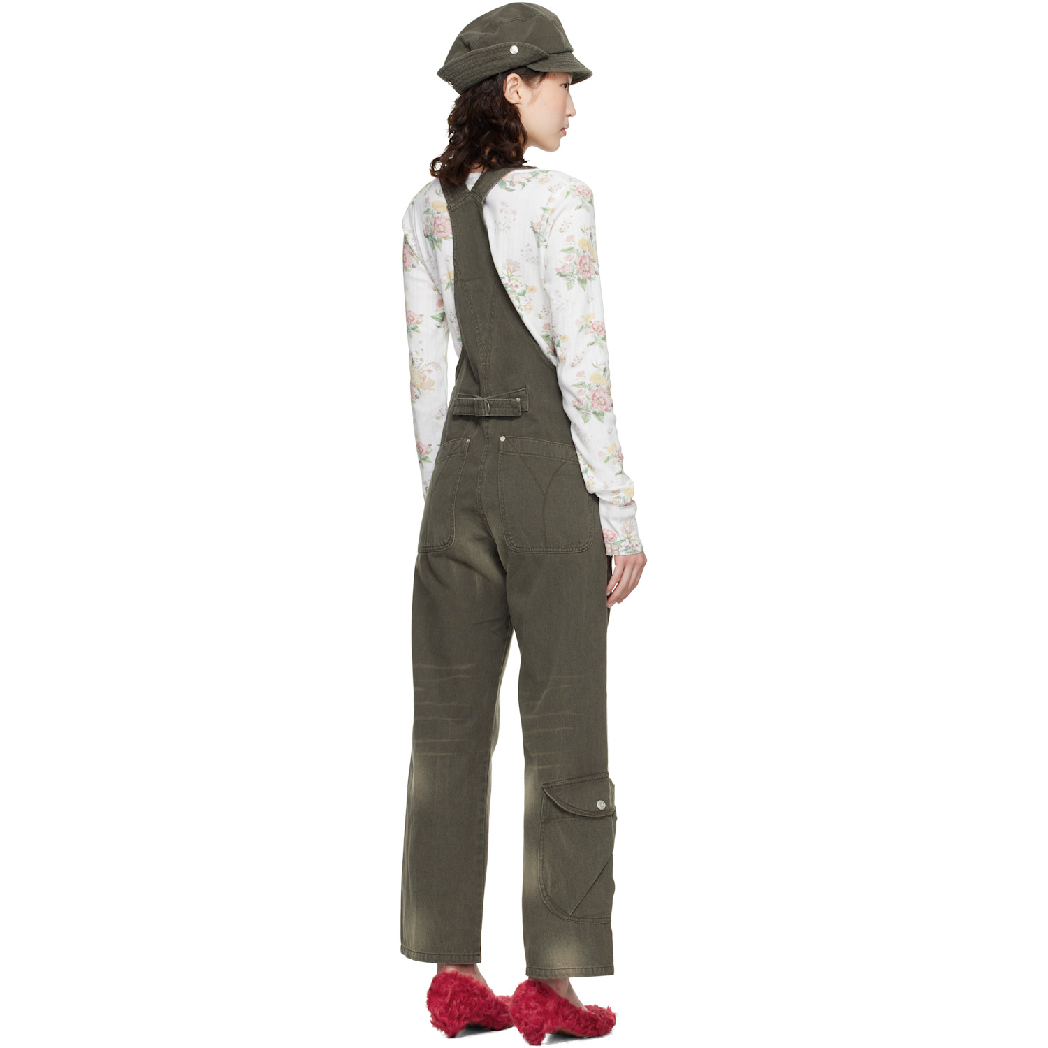  Open Yy Brown Cargo Pocket Cotton Overalls 