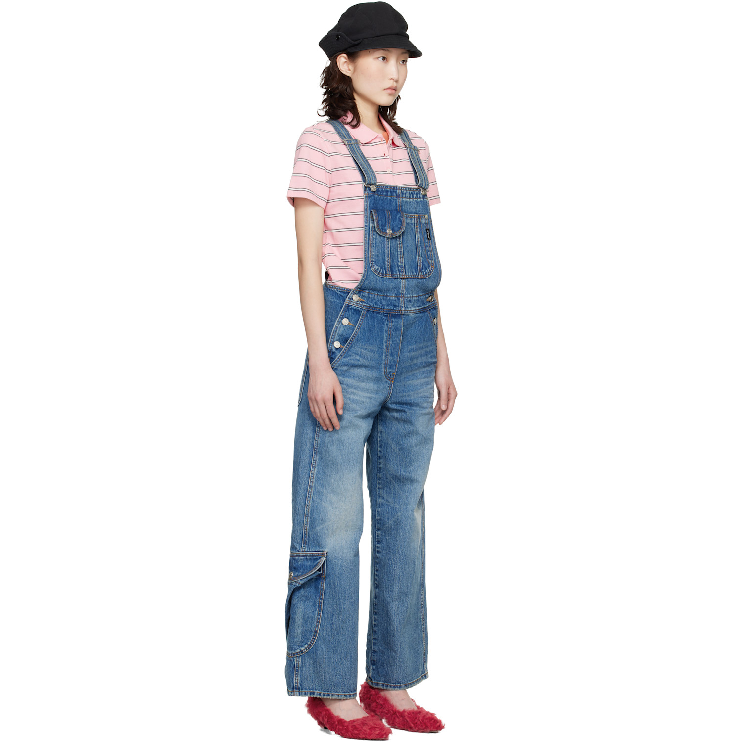  Open Yy Blue Cargo Pocket Denim Overalls 