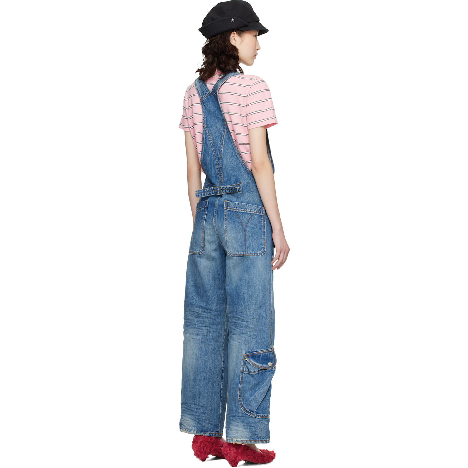  Open Yy Blue Cargo Pocket Denim Overalls 