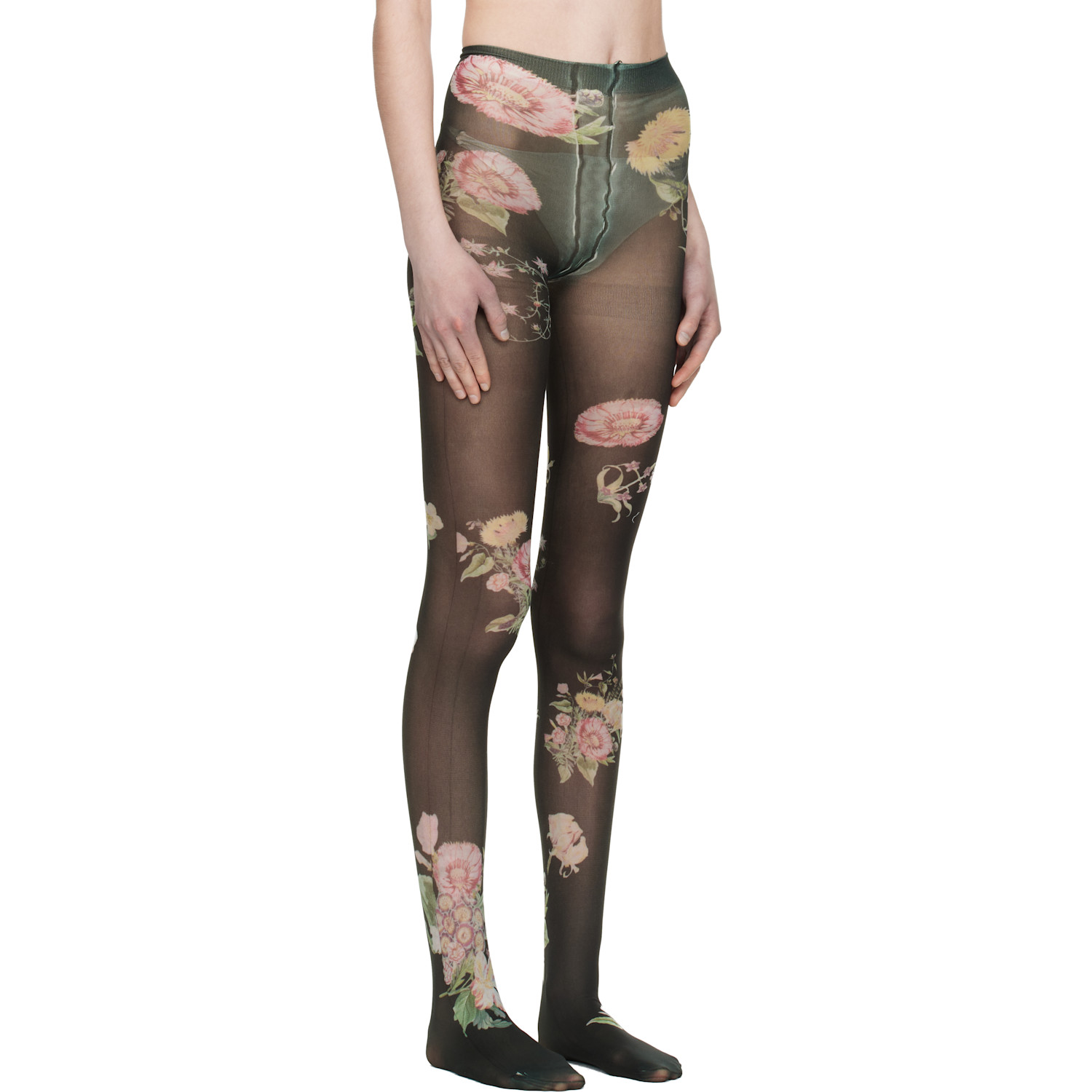  Open Yy Black Floral Tights 