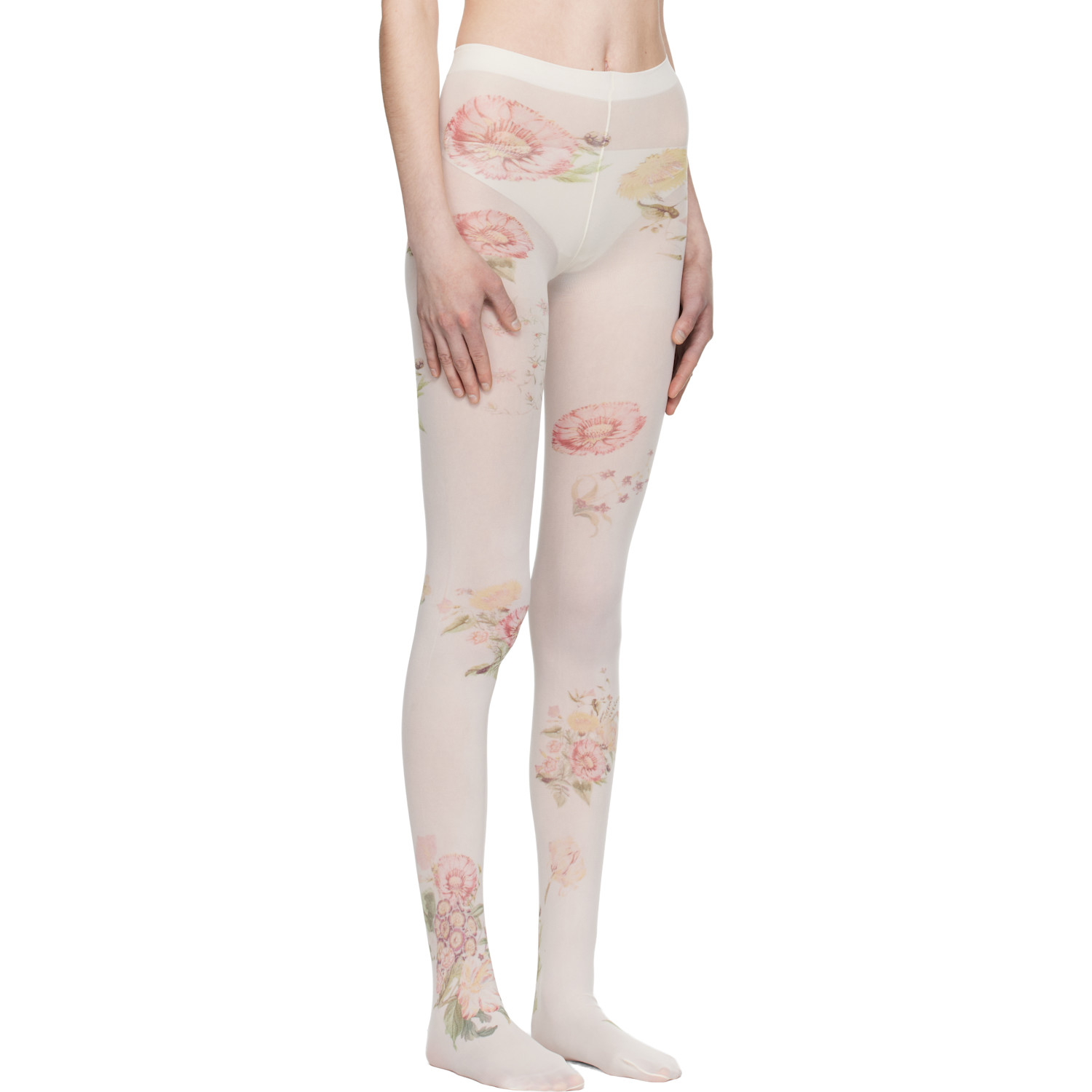  Open Yy Off-white Floral Tights 