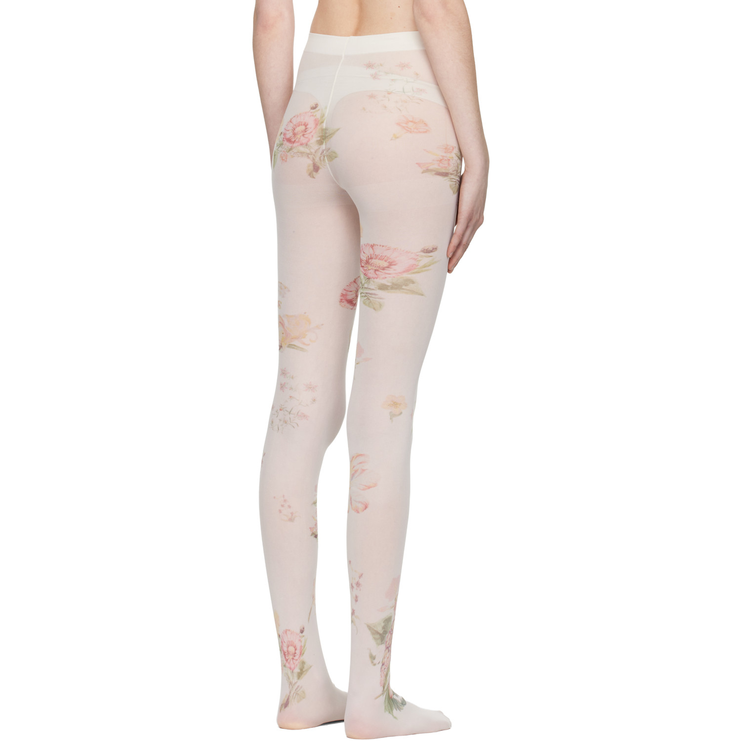  Open Yy Off-white Floral Tights 