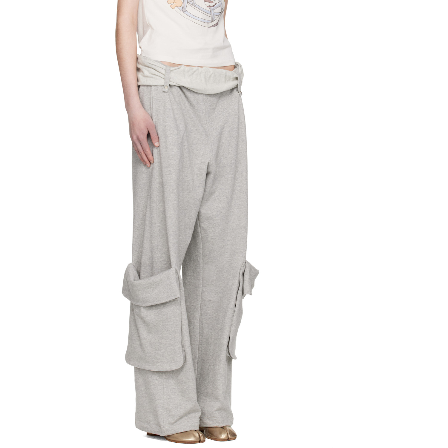  Open Yy Gray Rolled Waist Sweat Cargo Pants 