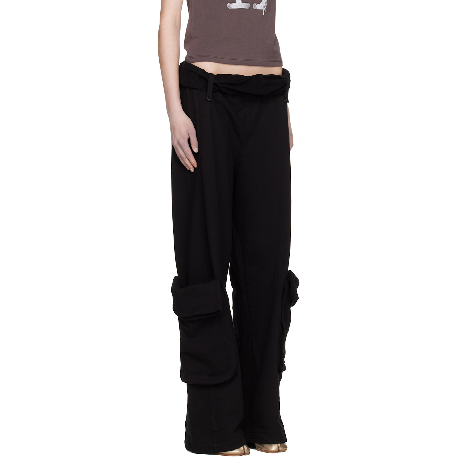  Open Yy Black Rolled Waist Sweat Cargo Pants 