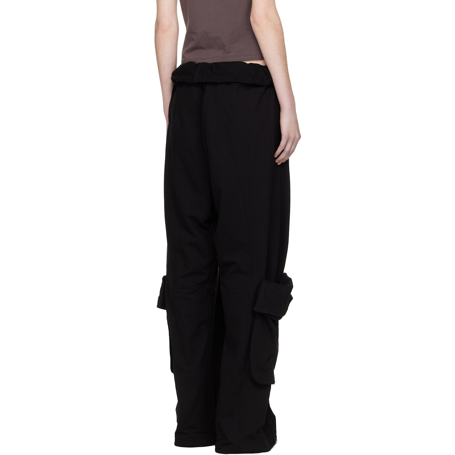  Open Yy Black Rolled Waist Sweat Cargo Pants 