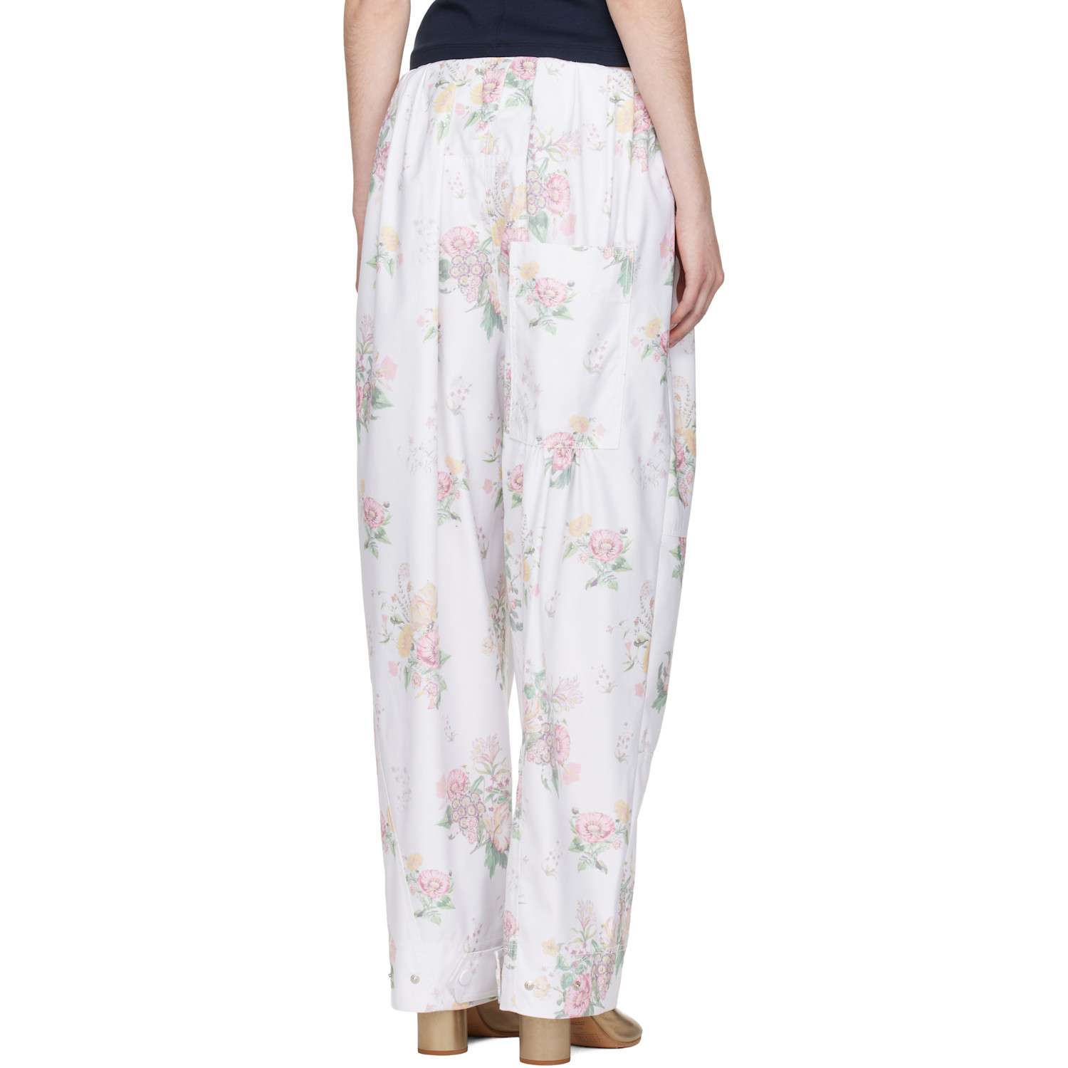  Open Yy White Full Gather Floral Trousers 
