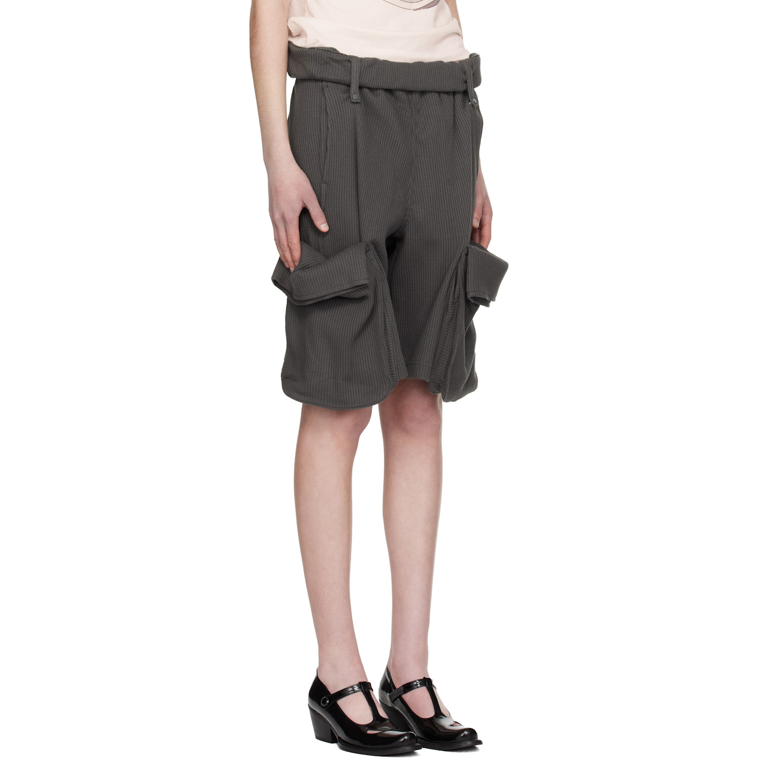  Open Yy Gray Rolled Waist Sweat Cargo Shorts 