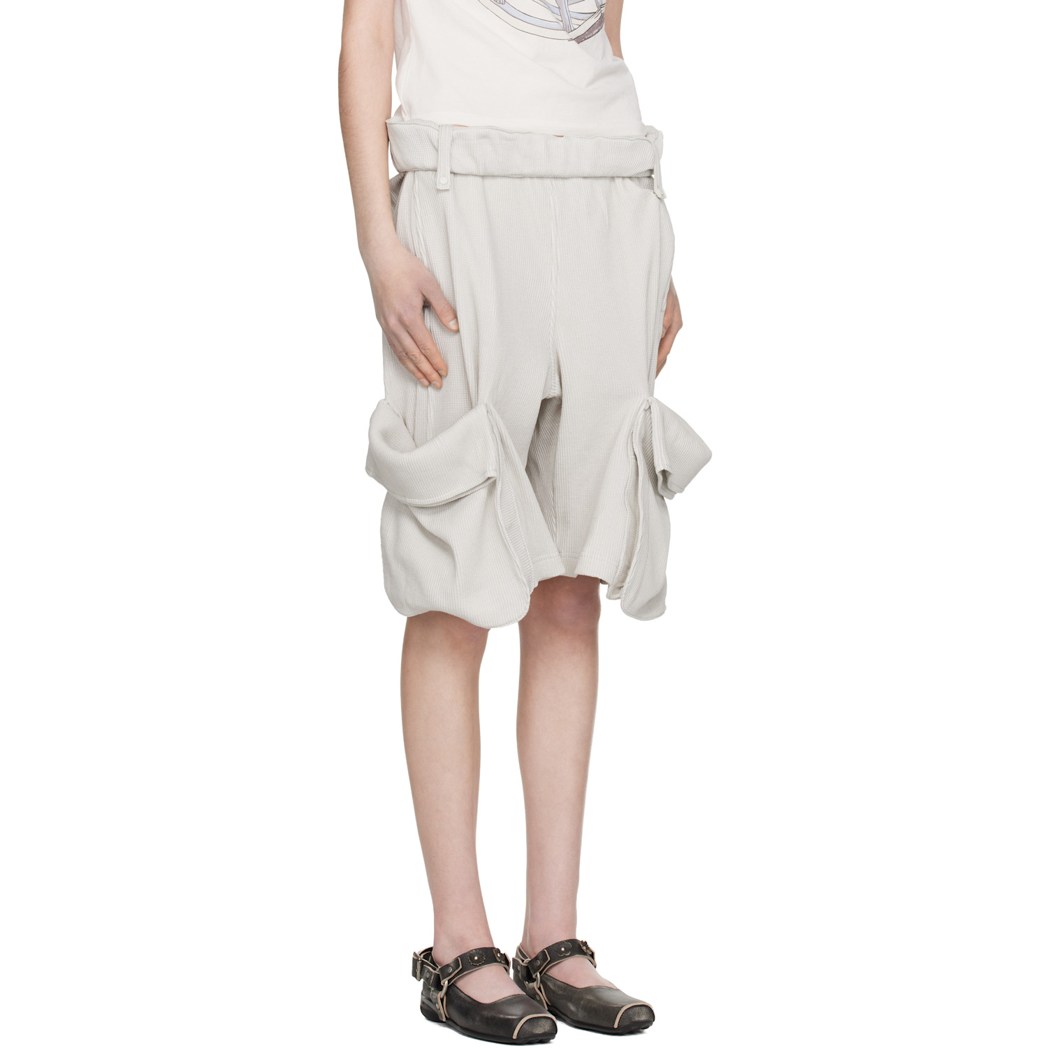  Open Yy Gray Rolled Waist Sweat Cargo Shorts 