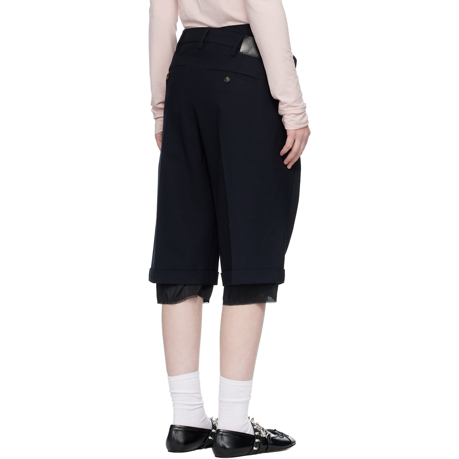 Open Yy Black Wrap Over Bermuda Shorts 