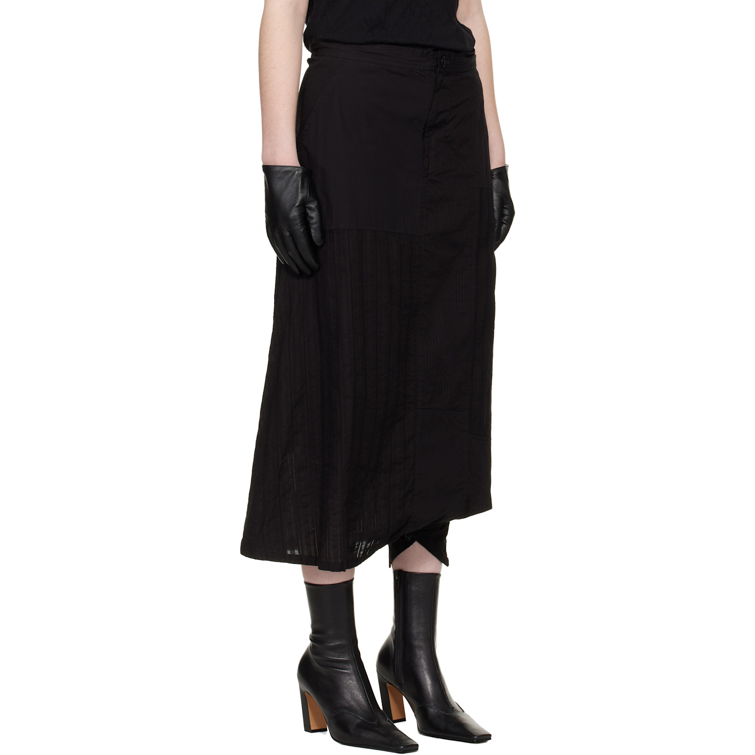  Y's Black Patched Pants Midi Skirt 