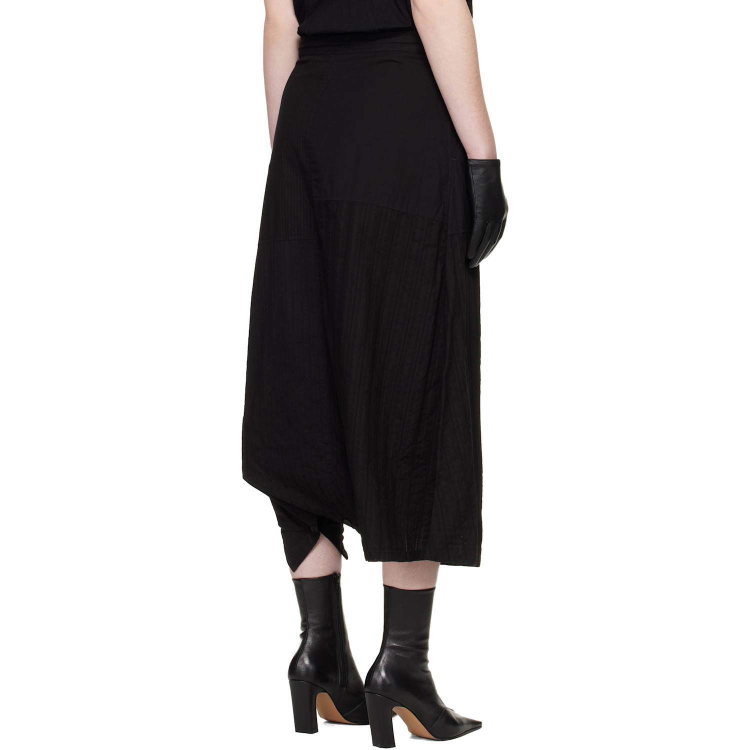  Y's Black Patched Pants Midi Skirt 