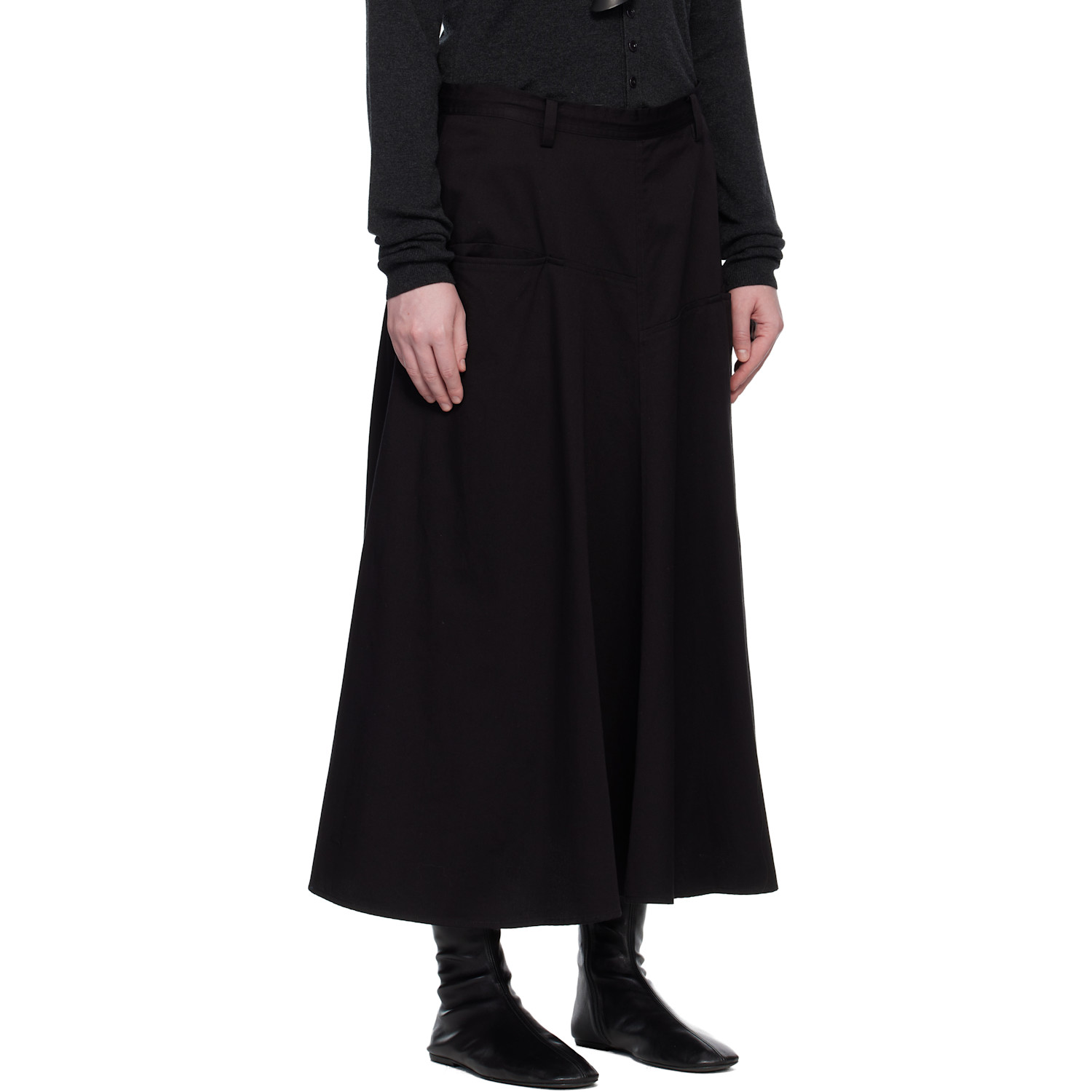  Y's Black Front Panel Pocket Maxi Skirt 