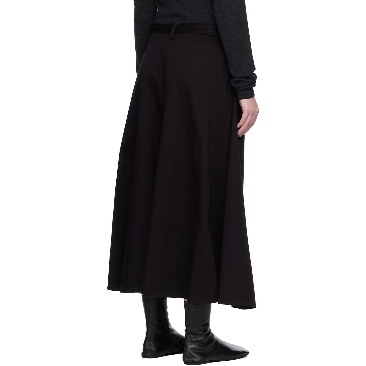  Y's Black Front Panel Pocket Maxi Skirt 