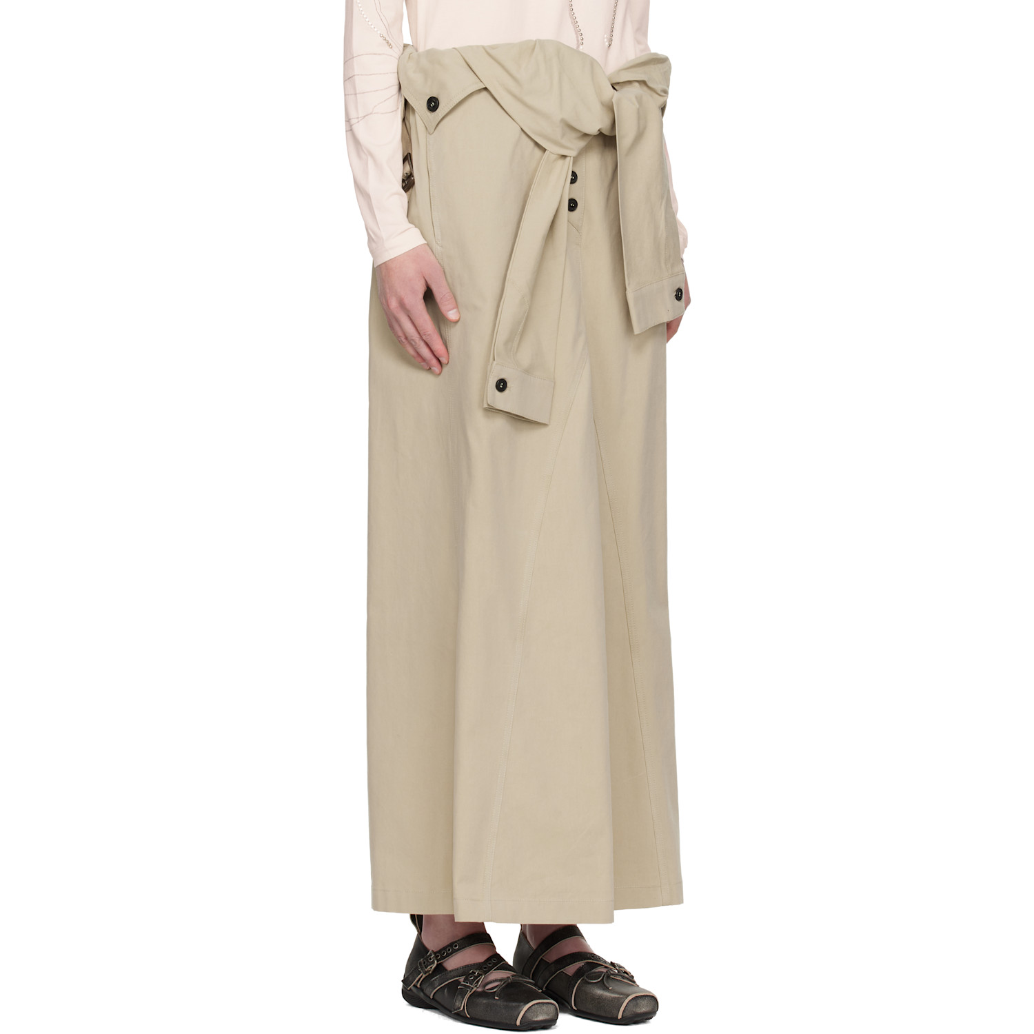  Open Yy Beige Wrap Trench Midi Skirt 