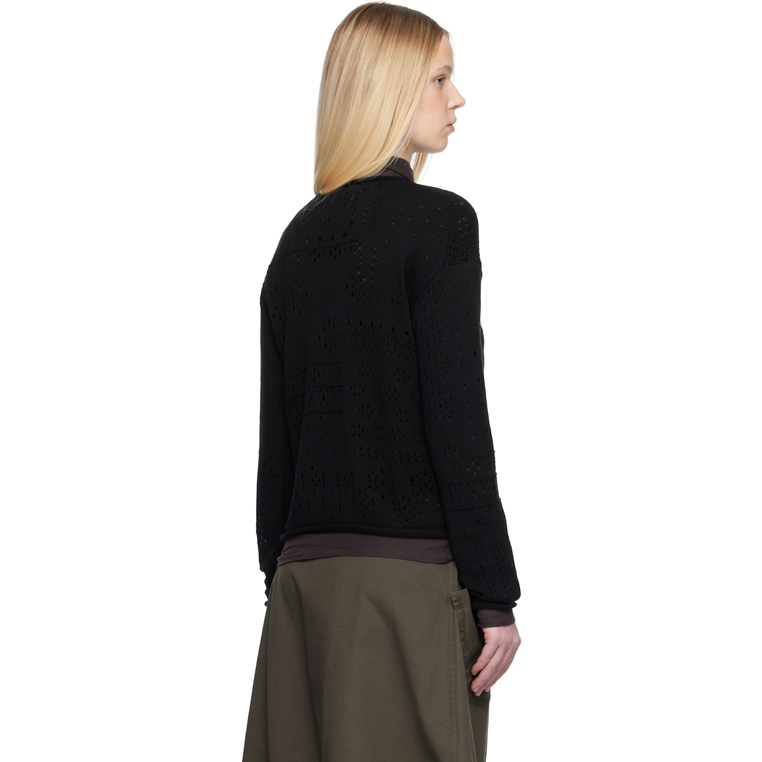  Y's Black Patchwork Lace Curled Collar Sweater 