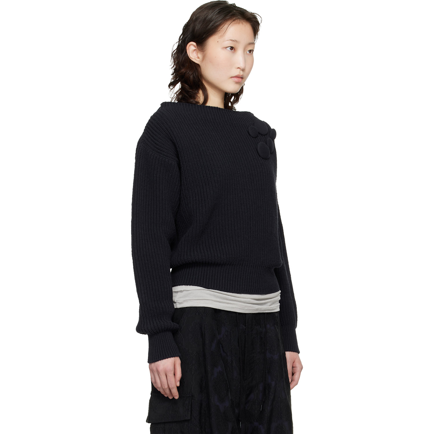  Open Yy Navy Badge Applique Knit Pullover Sweater 