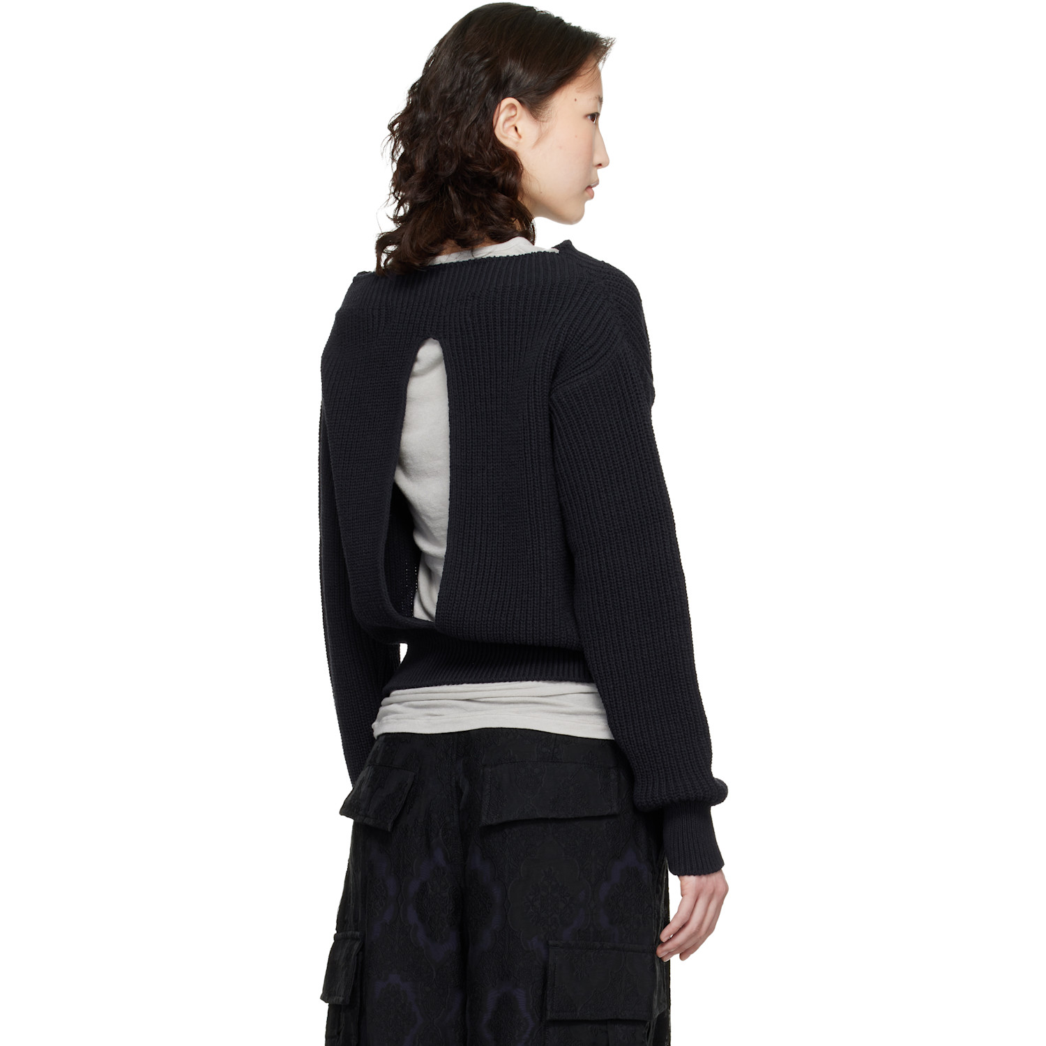  Open Yy Navy Badge Applique Knit Pullover Sweater 
