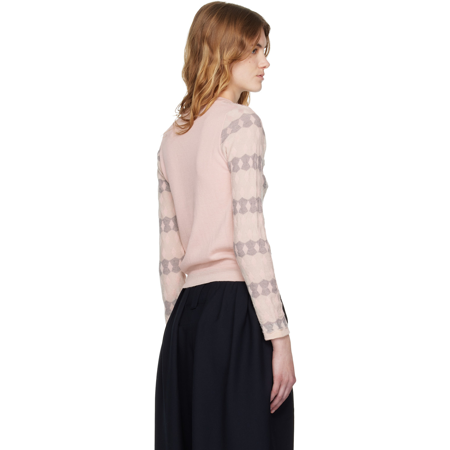  Open Yy Pink Jacquard Pullover Sweater 
