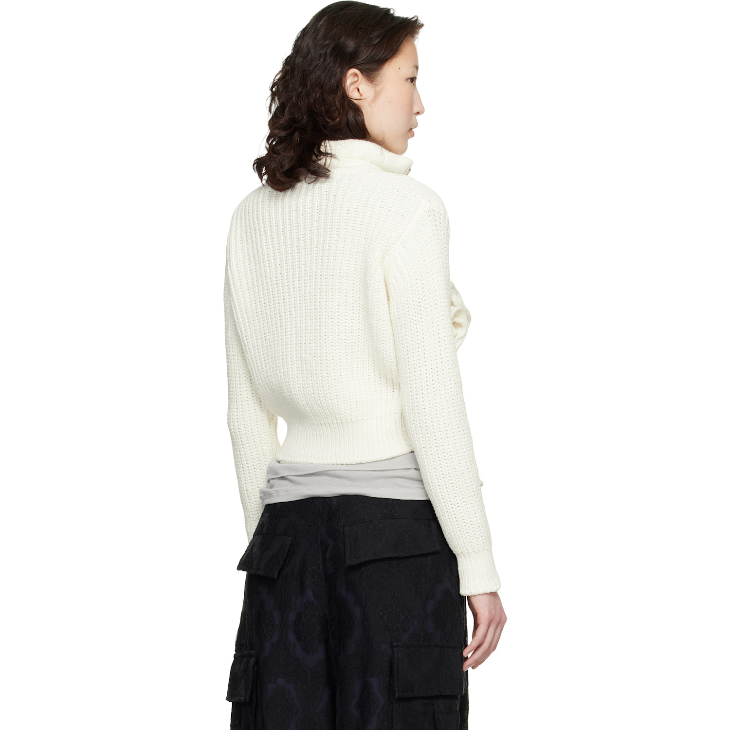  Open Yy Off-white Applique Knit Zipup Sweater 