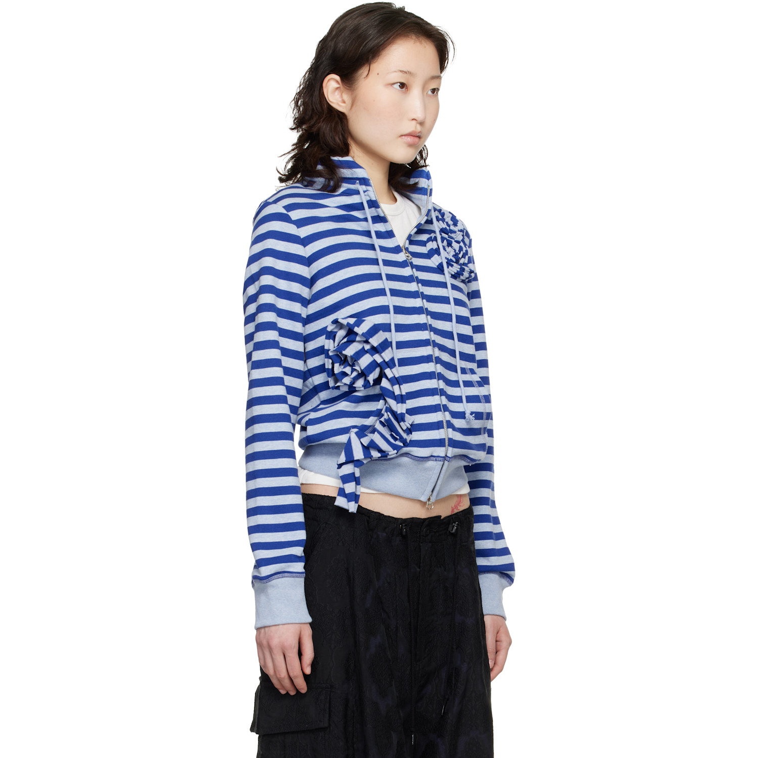  Open Yy Ssense Exclusive Navy Applique Knit Zipup Sweatshirt 