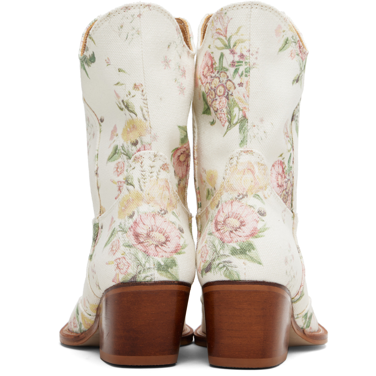  Open Yy Off-white Floral Western Mid Calf Boots 